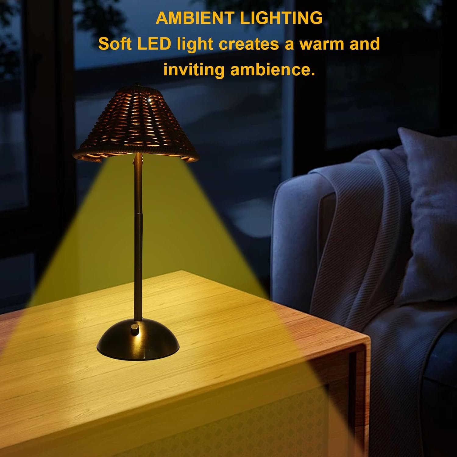 Asixxsix Boho Rattan Table Lamp, Rechargeable Dimmable LED Bedside Lamp, Boho Cordless Table Lamps Decorative Lighting for Home Restaurant Hotel Dining Table Kitchen