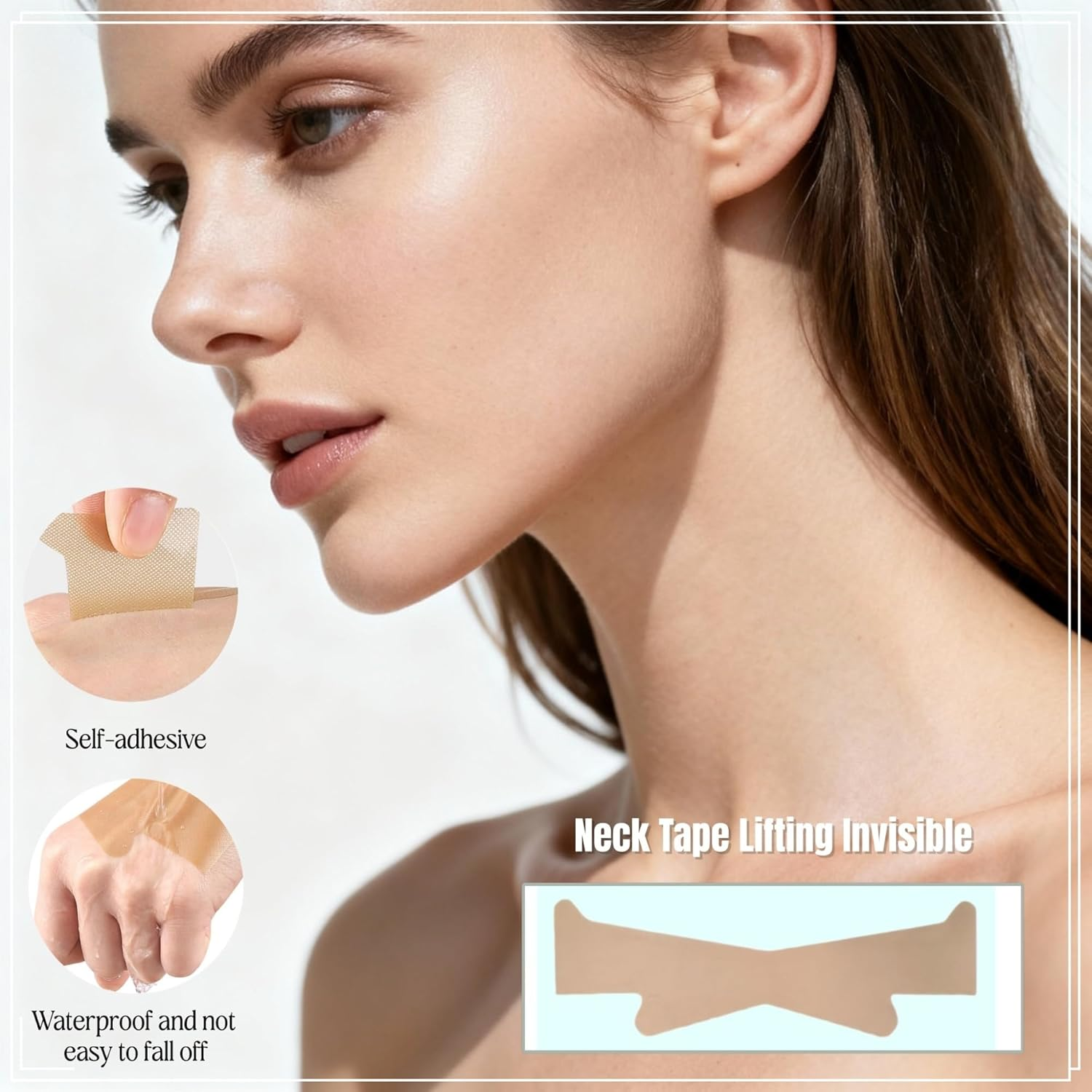 TIKIYOUN Instant Neck Lift Tape Invisible &ndash; 20 Pcs Reusable Lifting Strips for Double Chin, Jowls & Wrinkles | Ultra-Thin, Waterproof Facelift Patches for Confidence & Youthful Appearance (Neck Tape) image number 1