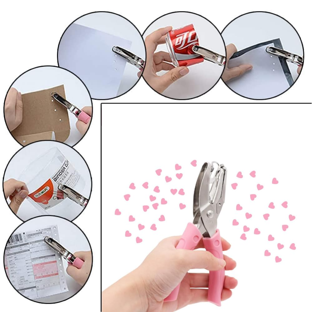 Fabselection 1PCS Hole Punch,Small Mini Tiny Shaped Love Metal Single Handheld Hole,Paper Punch Punchers with Soft-Handled,For DIY Craft Paper Tags Clothing Ticket Scrapbook Tool (Love Shaped) image number 5
