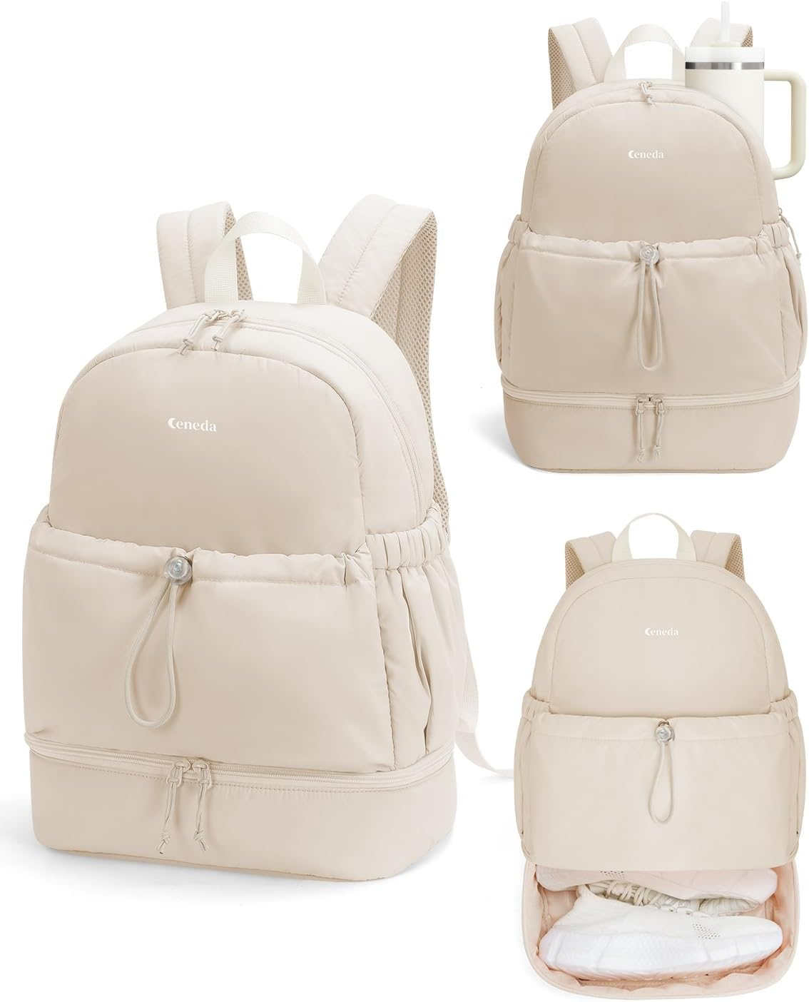 Ceneda Gym Backpack for Women, Lightweight Puffer Backpack with Shoe Compartment, Wet Pocket & Cup Holder