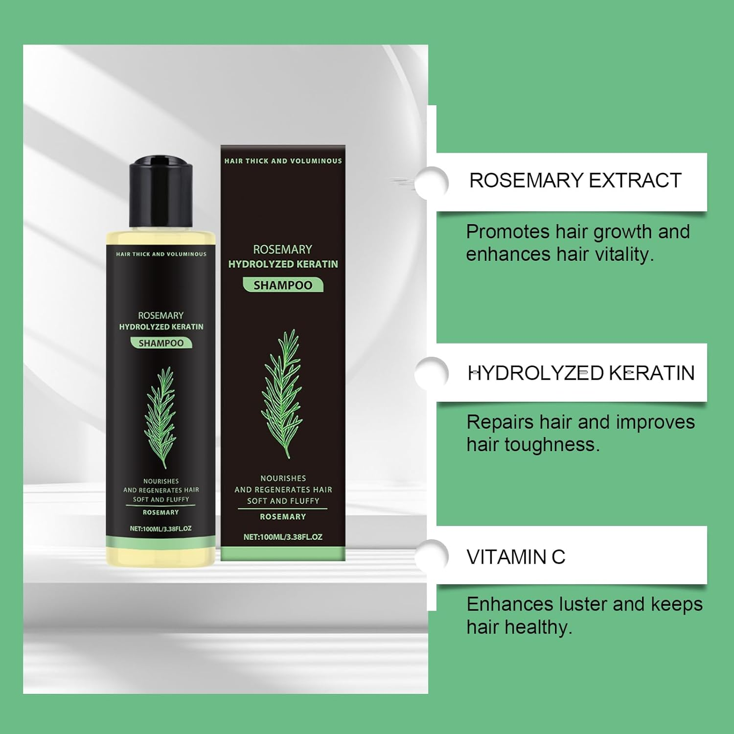 Rosemary Hydrolyzed Keratin Shampoo, Rosemary Leaf Oil Shampoo, Natural Thickening & Strengthening Sham-Poo, Soft and Fluffy for Men and Women Cleansing Conditioner (1Pcs) - 1Pcs image number 4