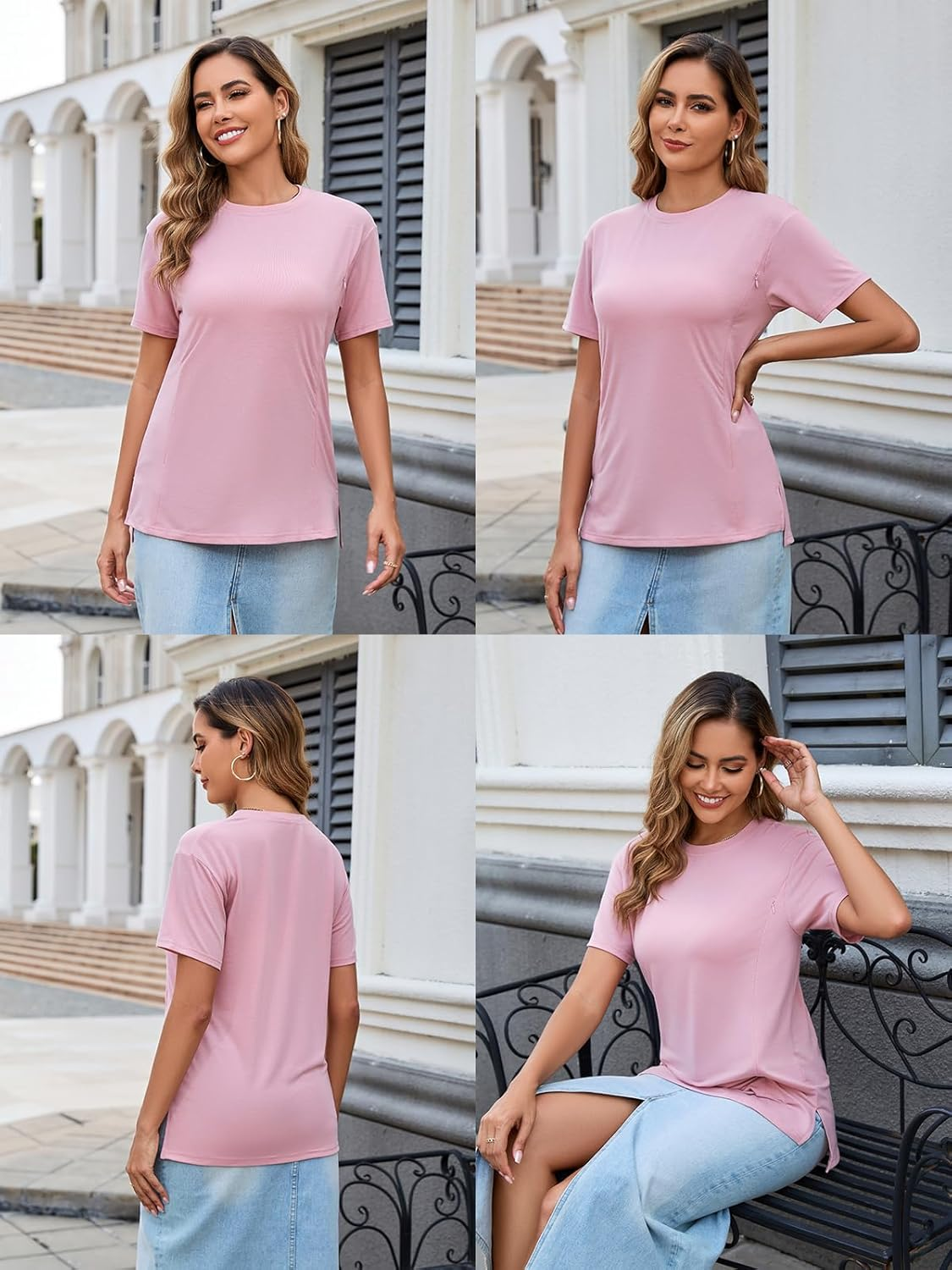 Liu & Qu Breastfeeding Shirts for Women 3 Pack Hidden Zipper Nursing Tops Side Split Postpartum Clothes