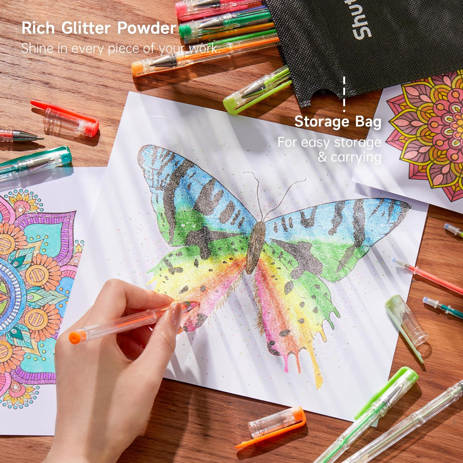 Shuttle Art Glitter Gel Pens, 80 Pack Gel Pens 40 Colours Glitter Gel Pen Set with 40 Refills for Adult Colouring Books Doodling Drawing Writing image number 5