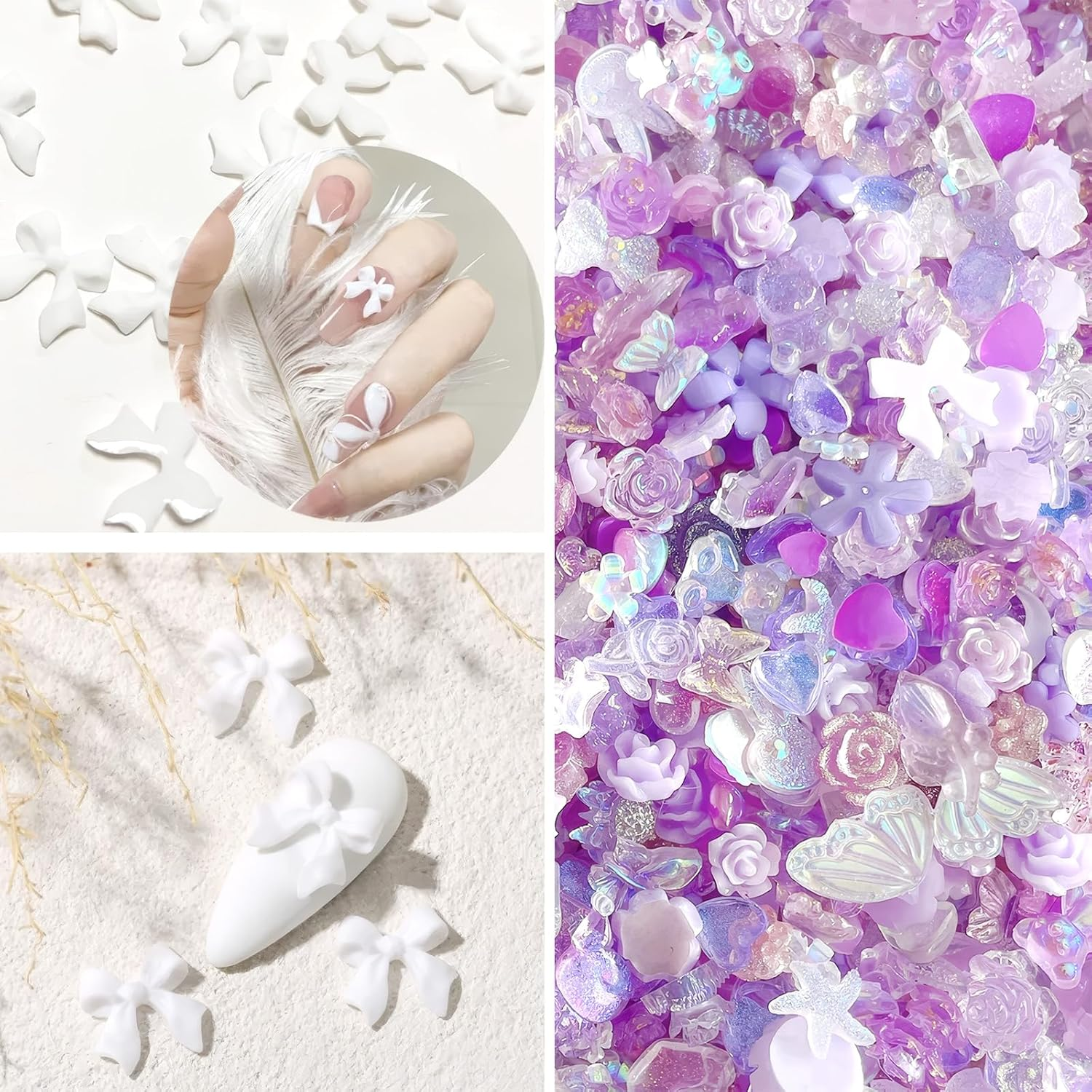 RTRTGS 150 Pieces Nail Art Decoration Nail Art Charms 3D Nail Art Decoration Set, 3D Heart Bear Butterfly Flower Rhinestones Valentine'S Day for Nails DIY Mobile Phone Case Decoration image number 1