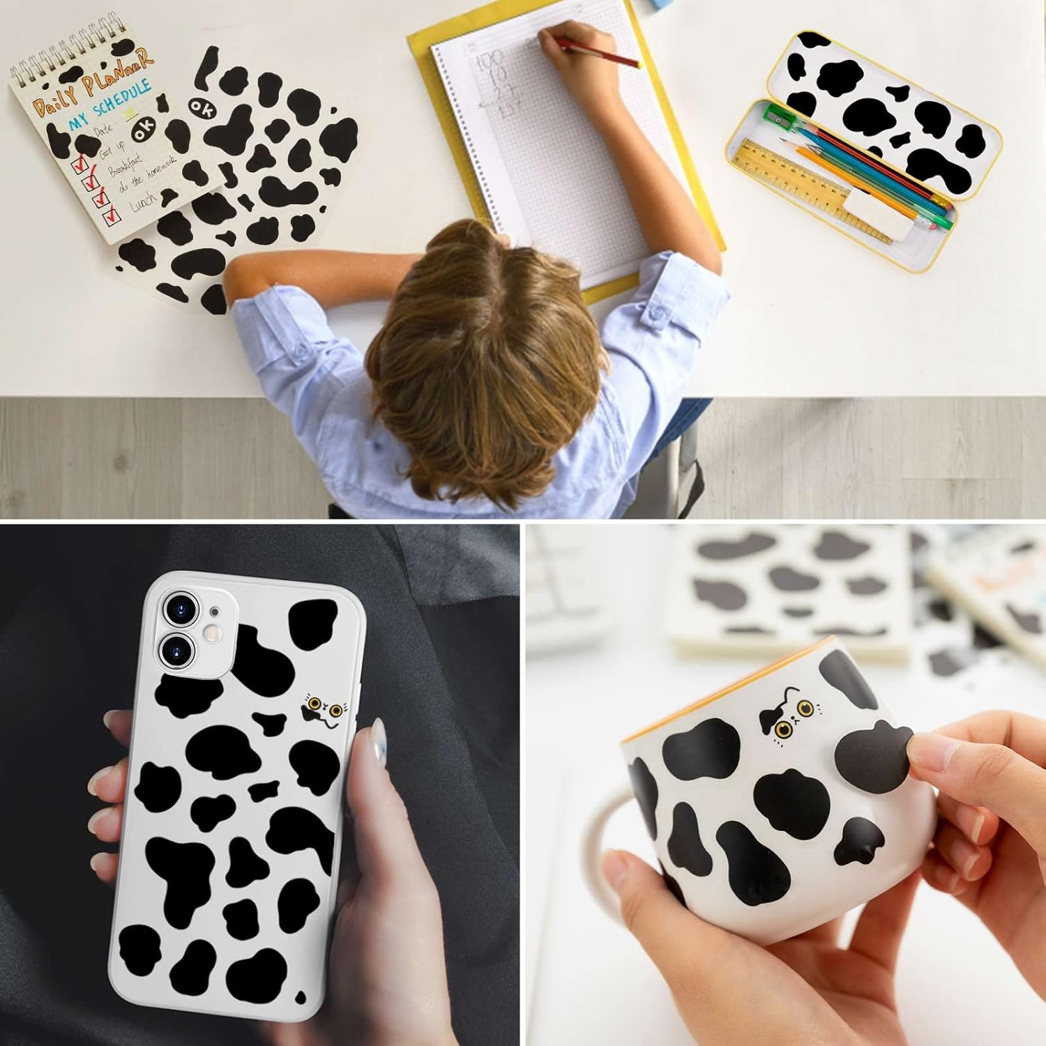 600Pcs Cow Print Stickers, Self-Adhesive Wall Decals Vinyl Print, Black Waterproof Animal Stickers for Cow Themed Bathroom, Nursery, Bedroom and Living Room Wall Decor image number 6
