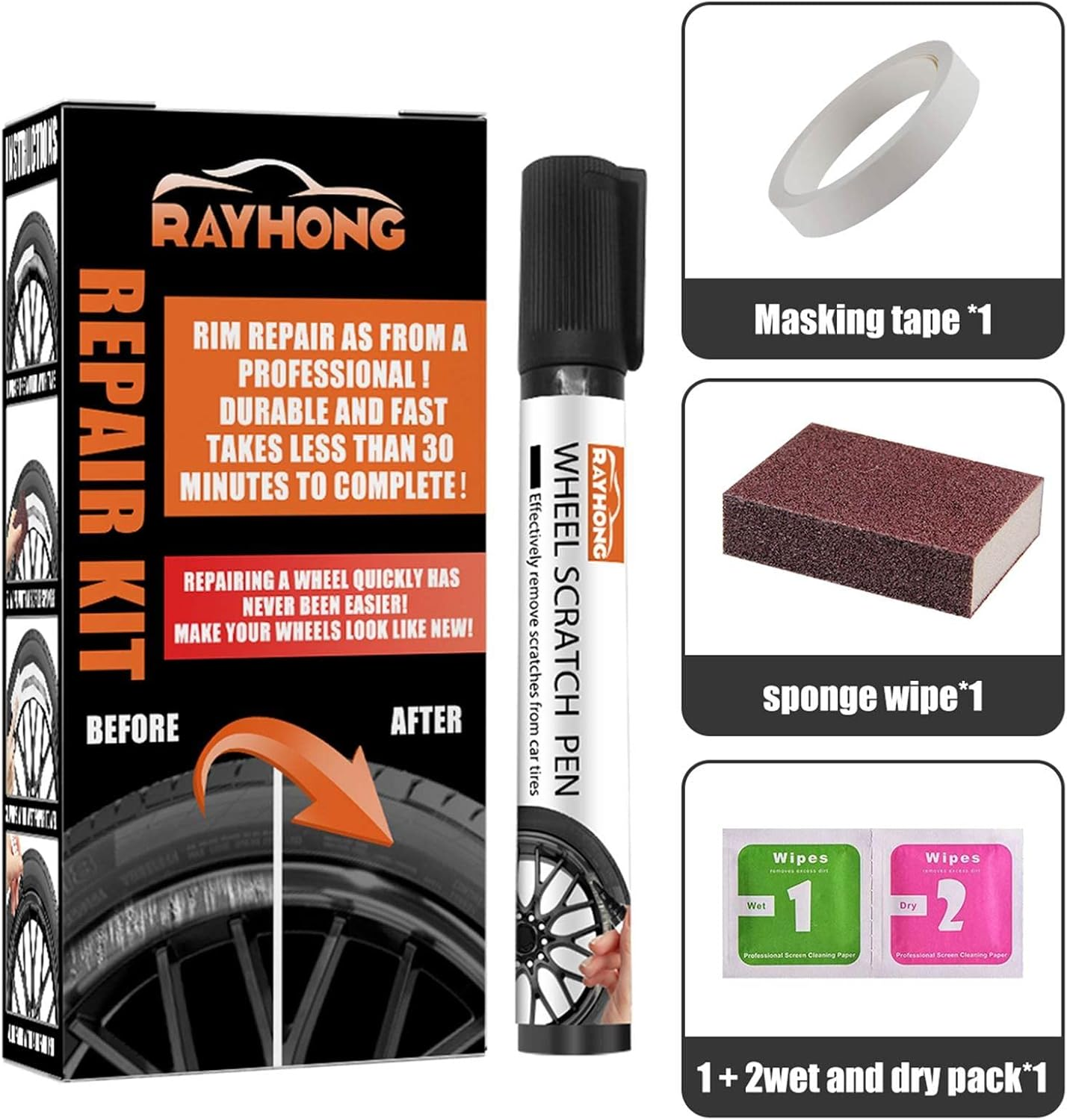 5 Pcs Scratch and Swirl Remover,Rim Scratch Repair | Quick Repair Car Wheel, No Fade Auto Wheel Scratch Remover Paint Filler, Fix Quick and Easy Universal Colors Dobooo image number 3
