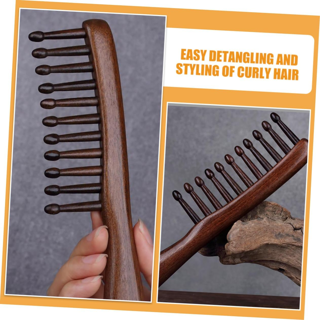 Healeved 2Pcs Wood Comb Wide Tooth Detangler for Women Men Wooden Massage Hair Comb Scalp Massager for Hair Care image number 6