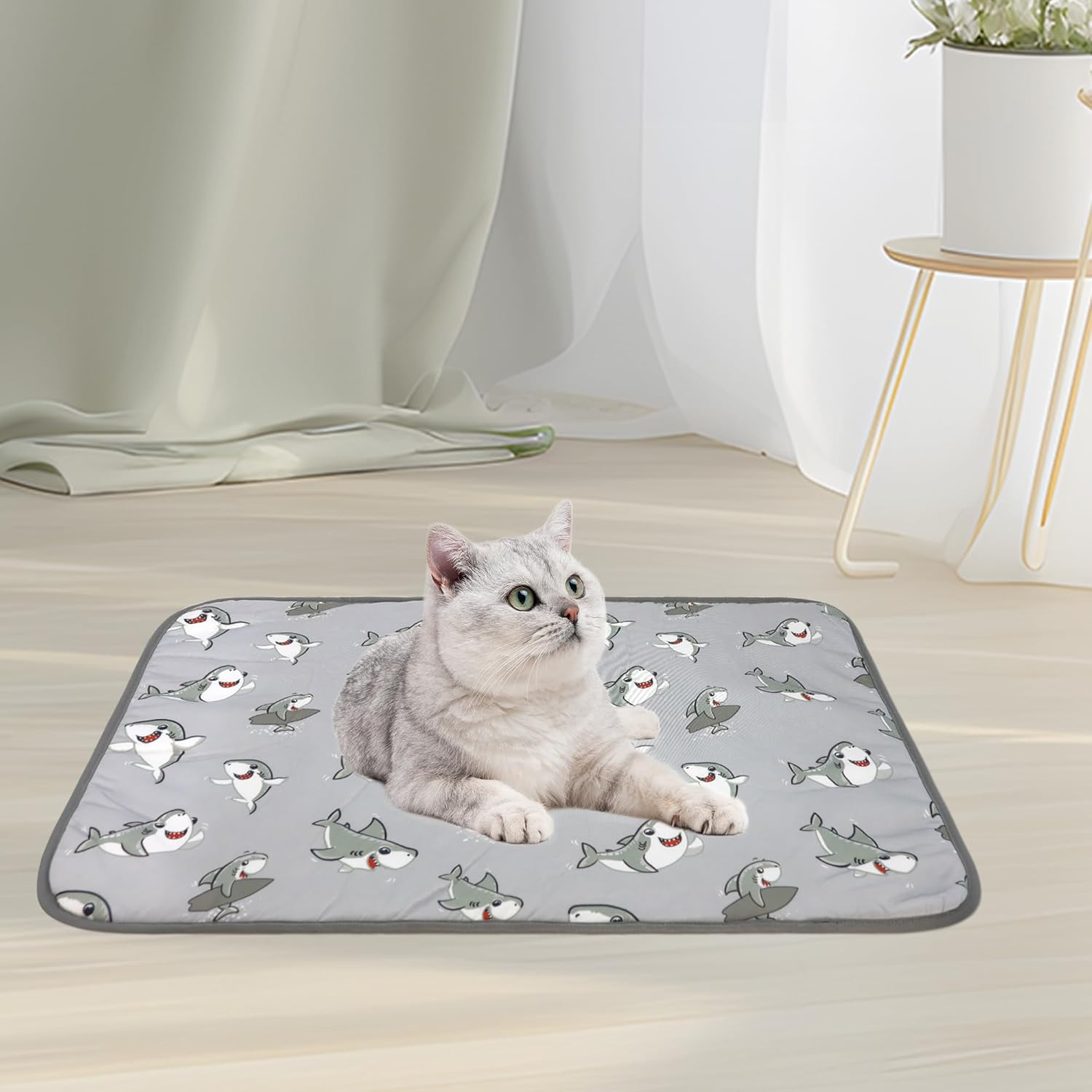 NACOCO Summer Pet Cooling Mat - Cat Dog Cushion Pad Sleeping Cool Shark Comfortable Soft for Pets Kids and Adults (Grey Shark, M)