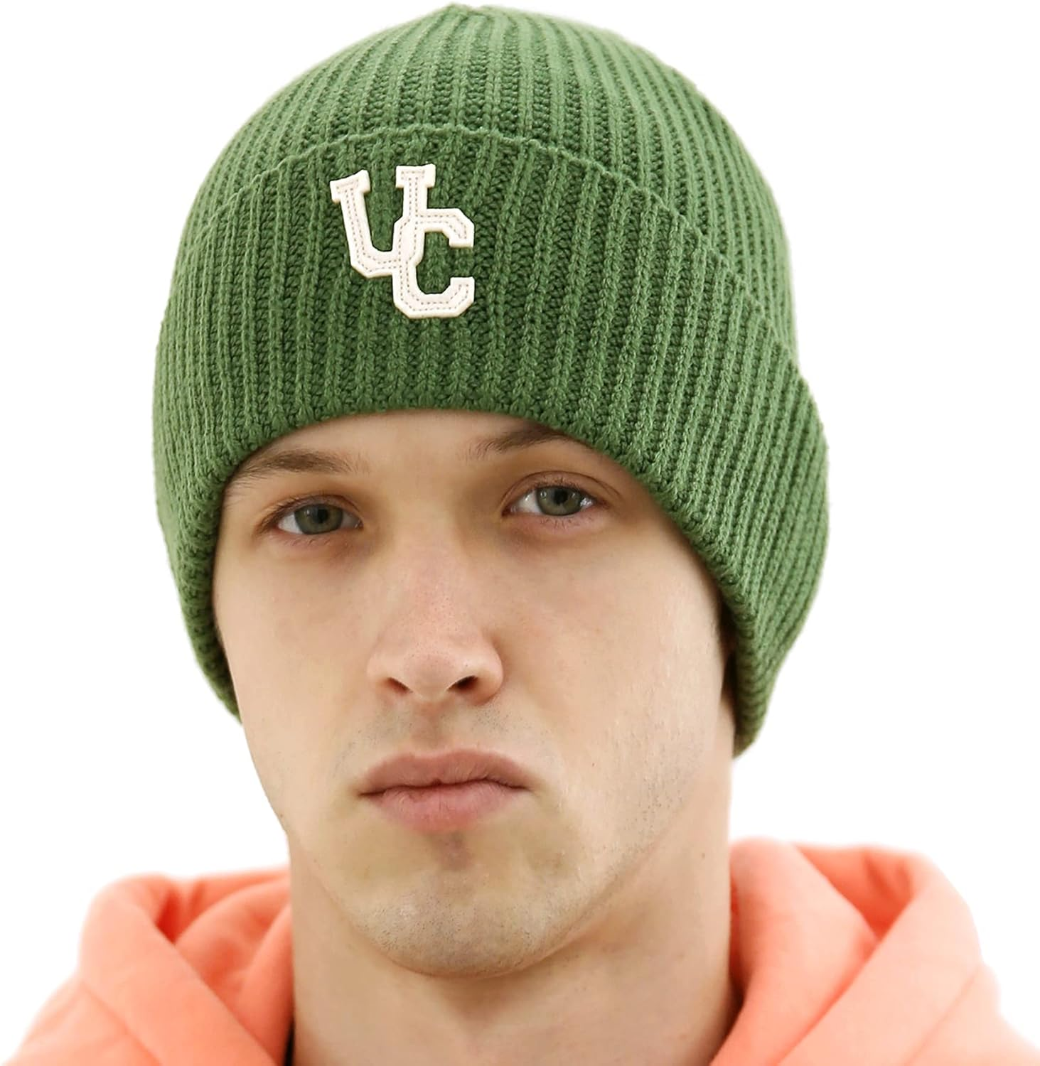 UNDERCONTROL Stripe Pattern Roll up Skullcap Warm Winter Watch Hats Thick Knit Cuff Square Logo Patch Unisex Fisherman Beanie