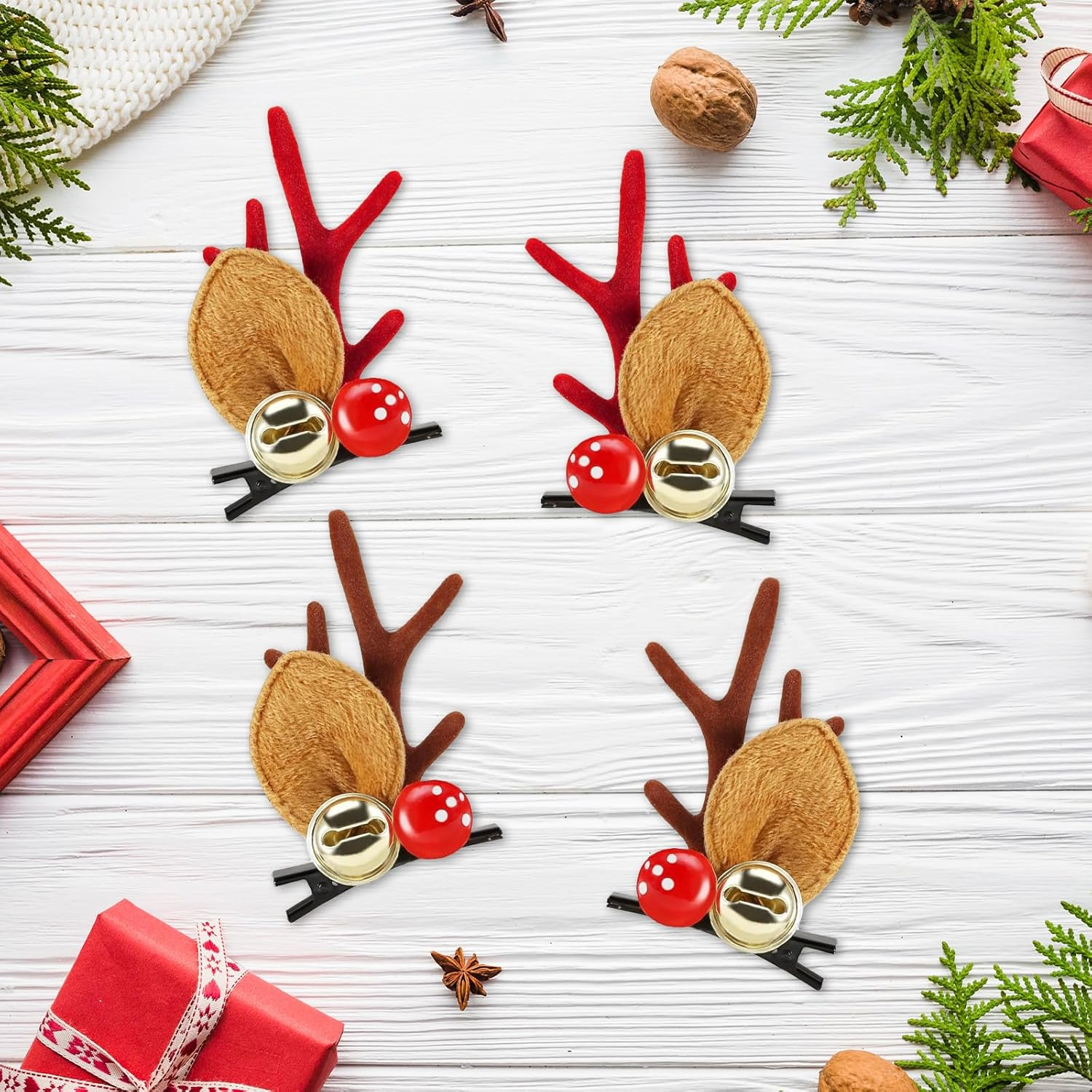 2 Pairs Christmas Reindeer Hair Clips, Christmas Hair Accessories with Antlers, Hair Clip, Christmas Hair Clips, Reindeer, Hair Accessories Christmas for Women, Girls, Children (D) image number 6