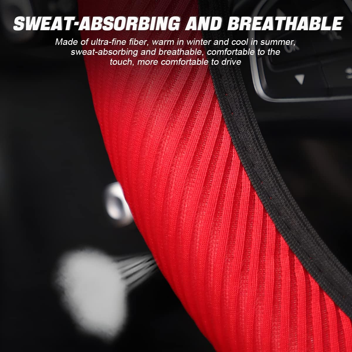 Loyaforba Car Steering Wheel Cover, Breathable Striped Mesh Auto Steering Wheel Protector, Universal Elastic Anti-Slip 15 Inch for Men Women, Car Interior Accessories Fit for Most Vehicles (Red)