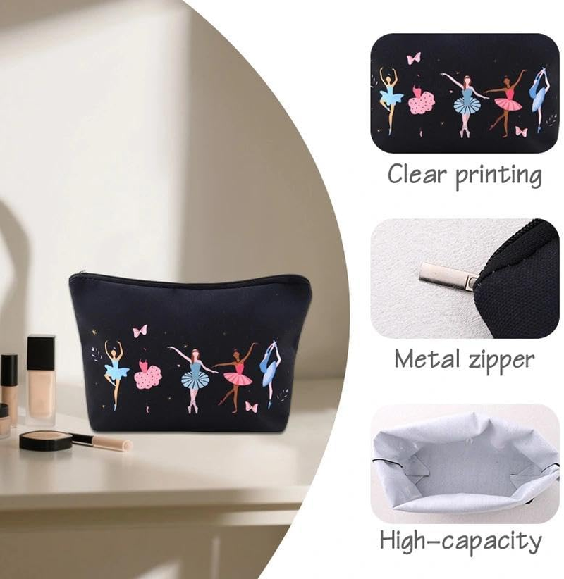 Ballerina Makeup Bags for Women Girls Ballet Recital Gifts for Daughter Granddaughter Travel Cosmetic Toiletry Pouch Organizer Dancing Lover Presents for Besties Sister