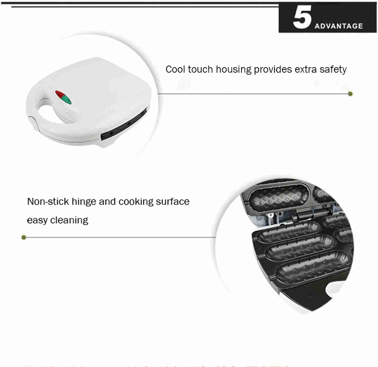 MENDUNER Corn Dog Waffle Maker 750W Double-Sided - Quickly Cooks 6 Corn Dogs Evenly, Non-Stick Coating For, Commercial Grade Stainless Steel Construction (AU Plug 220‑240V) image number 5