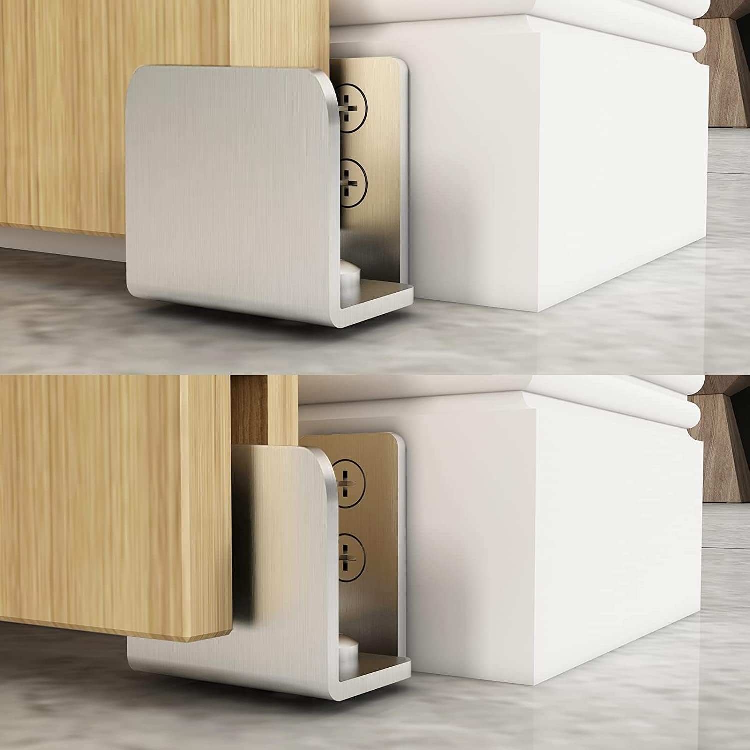 Stainless Steel Floor Guide Wall Mount Sliding Barn Door Hardware up to 1-3/4"W 1-7/8"H Set of 2 image number 3