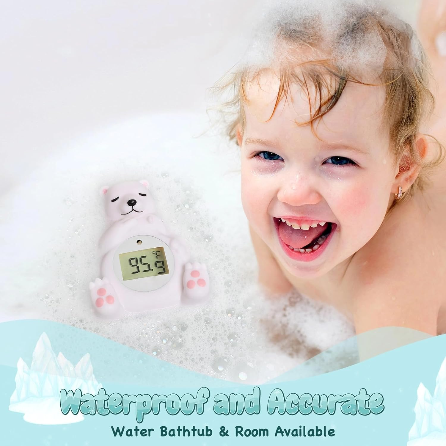Baby Bath Thermometer - Floating, Auto Sleep Mode, Adjustable Alerts, Safety Certified - Cute Polar Bear image number 5