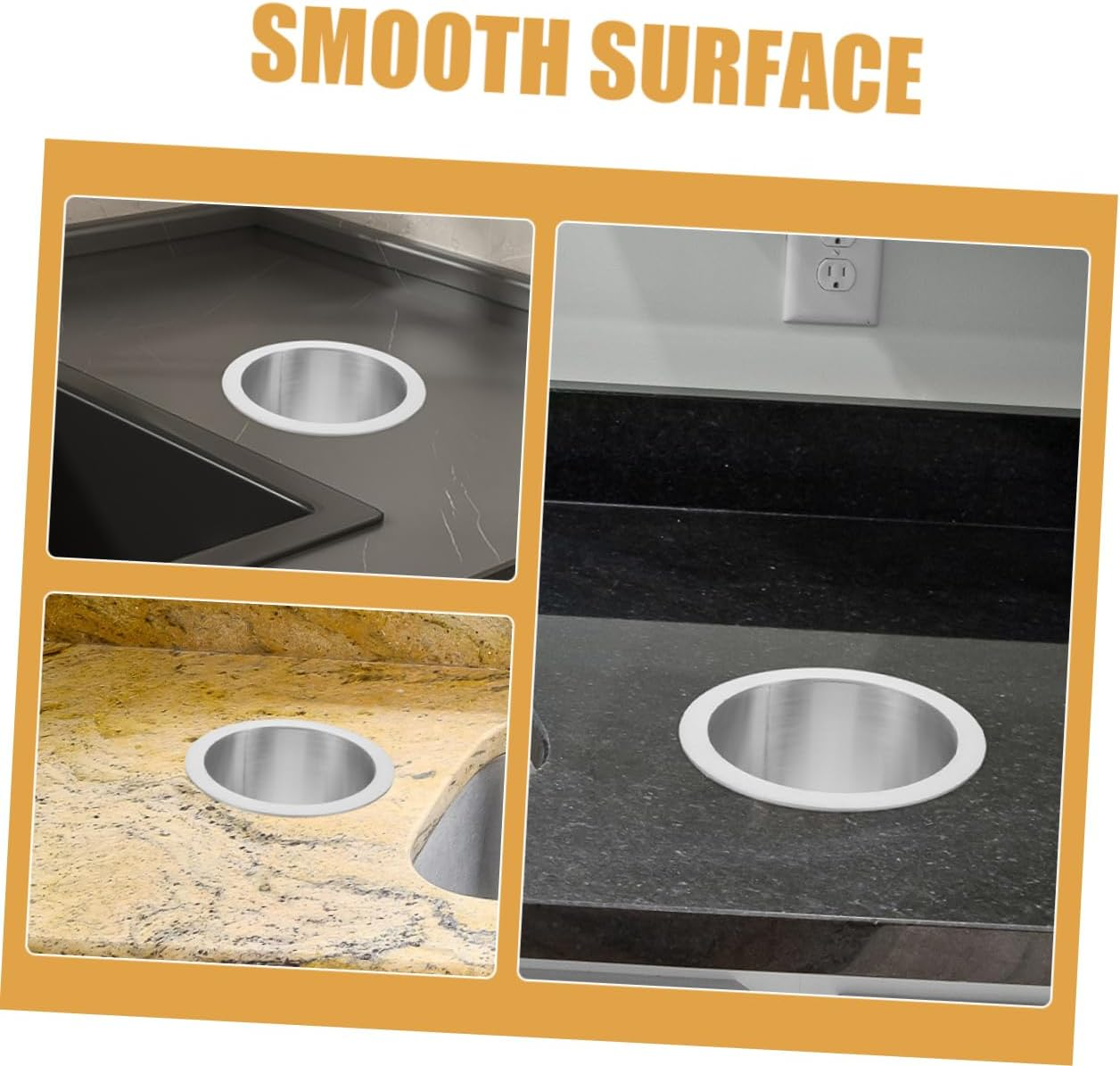 Luxshiny round Stainless Steel Drop-In Trash Chute Grommet 304 Metal Built-In Kitchen Counter Waste Bin Insert for Desktop image number 1