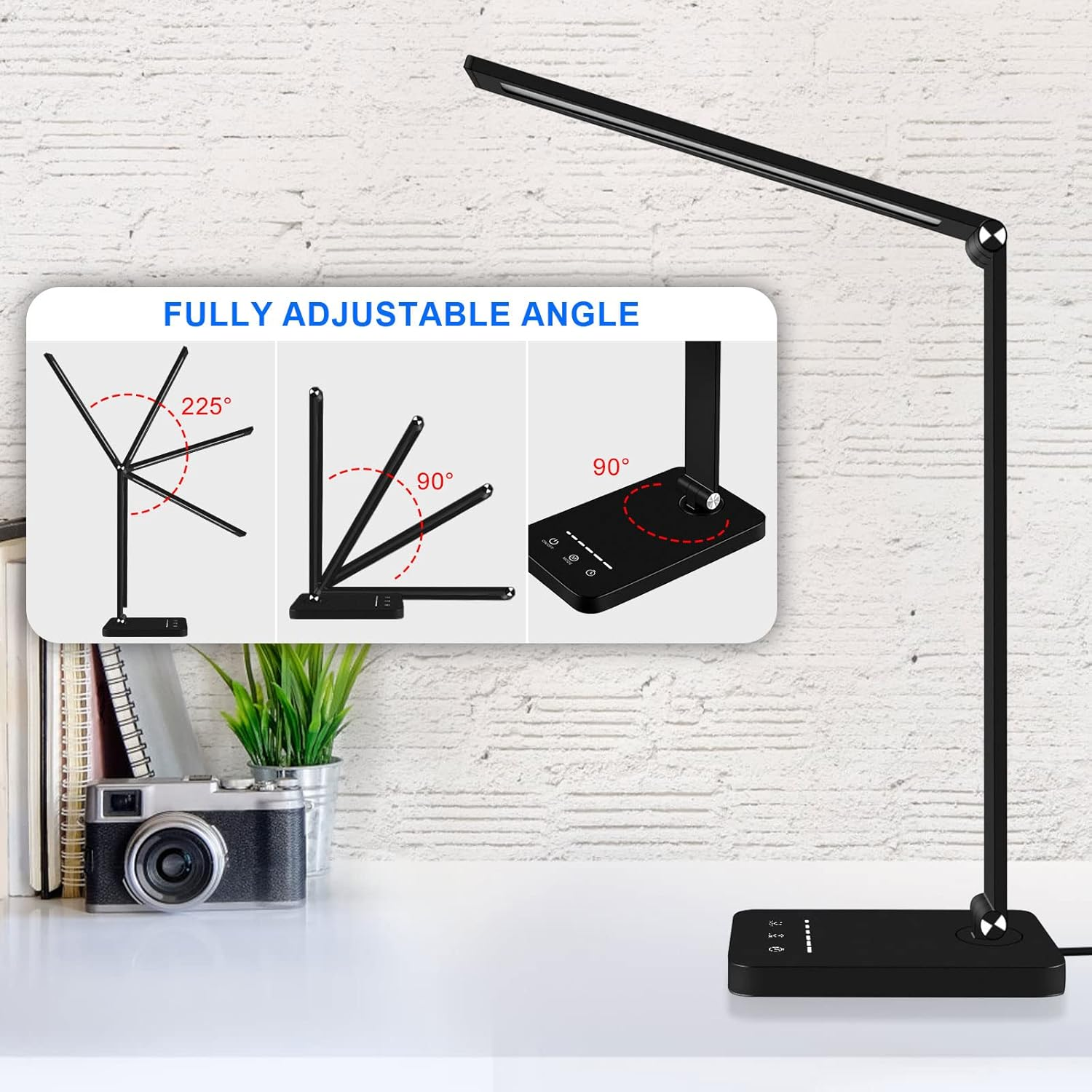 Electight LED Desk Lamp, 50 Leds Touch Control Table Lamp, USB Port, 5 Light Modes & Memory FUNC, Dimmable Eye-Care Desk Light Study Light, 30/60 Min Auto-Off Timer for Reading, Office, Study