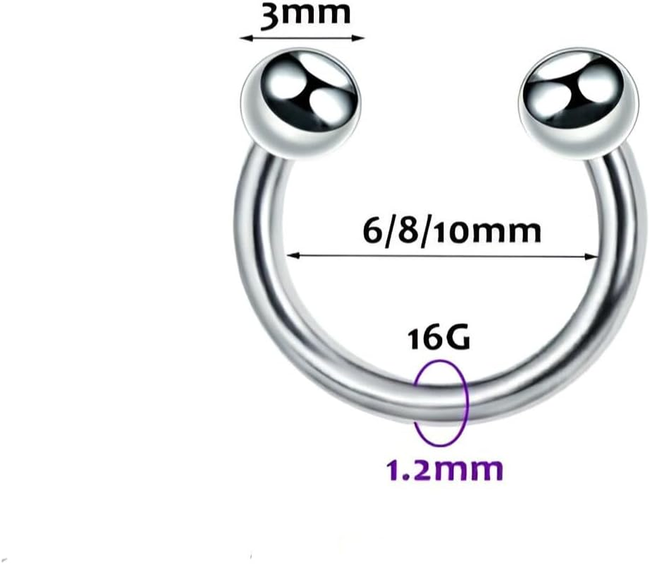 Gold Stainless Steel Horseshoe Septum Ring - 16G Piercing Jewelry for Helix, Daith, Cartilage, Tragus, Nipple, Eyebrow 6Mm, 8Mm,10Mm image number 5