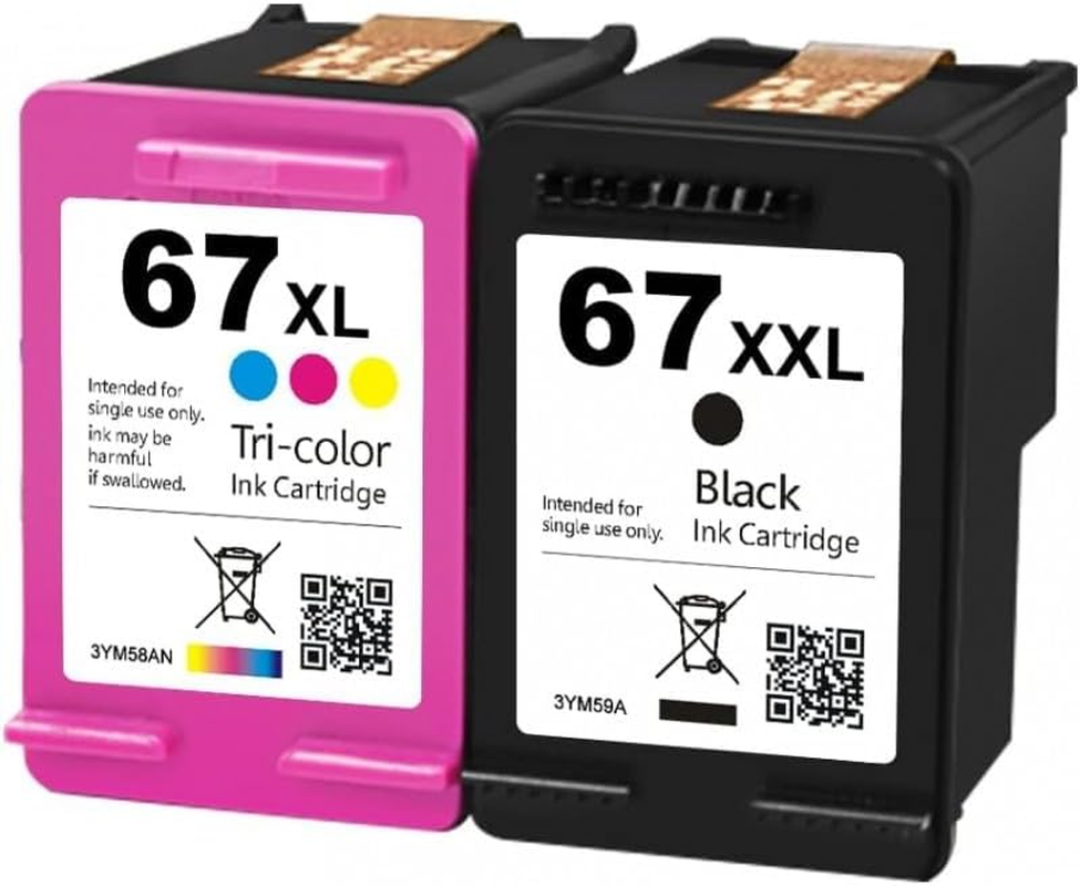 Generic 67XXL Black + 67XL Colour Ink Cartridges Compatible with HP 67, 67XL & 67XXL for HP DESKJET plus 4122, 4120, Deskjet 2330, 2700, Envy Pro 6420, Envy 6020, 6034