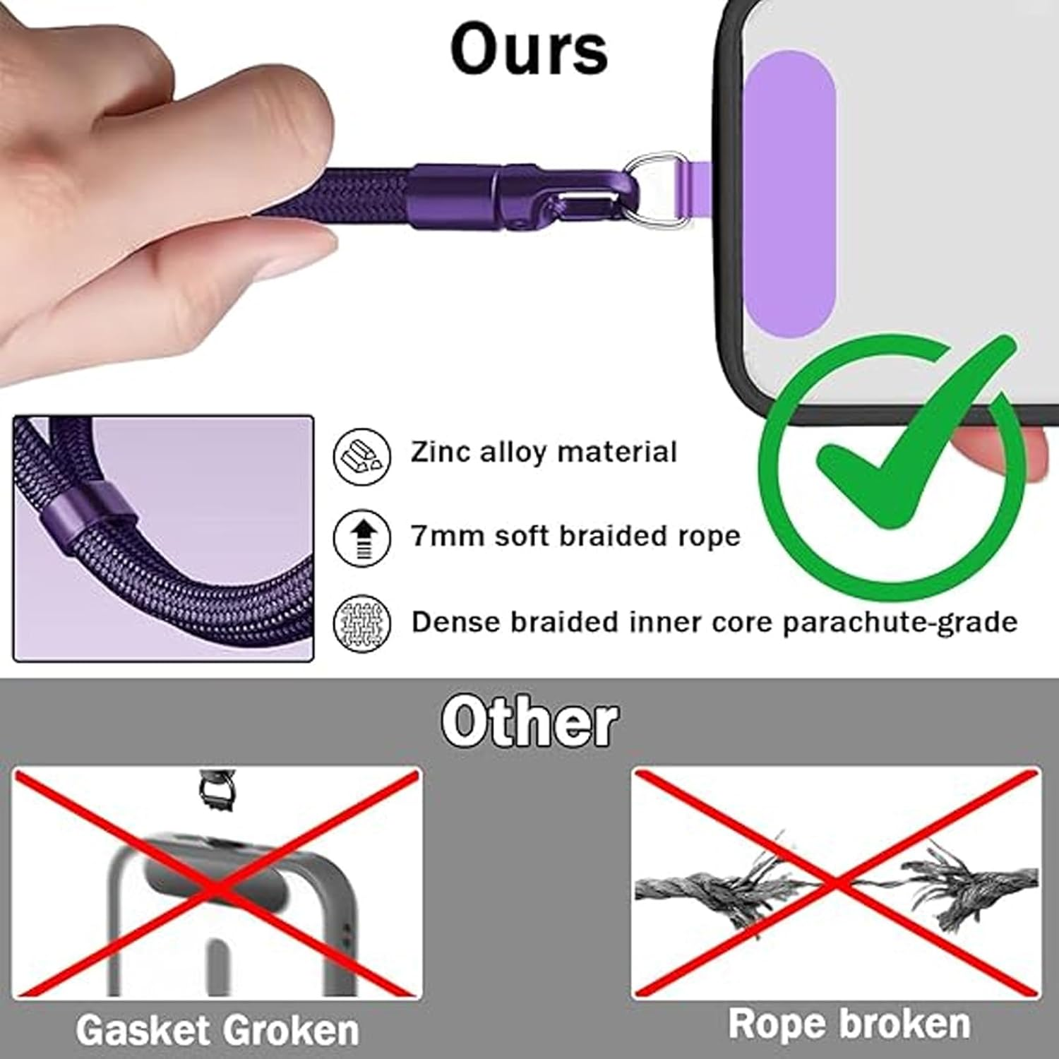 2 PCS Phone Wrist Strap, anti Theft Phone Strap, Mobile Phone Lanyard, 26Cm Wrist Strap Phone, (Purple + Camel)