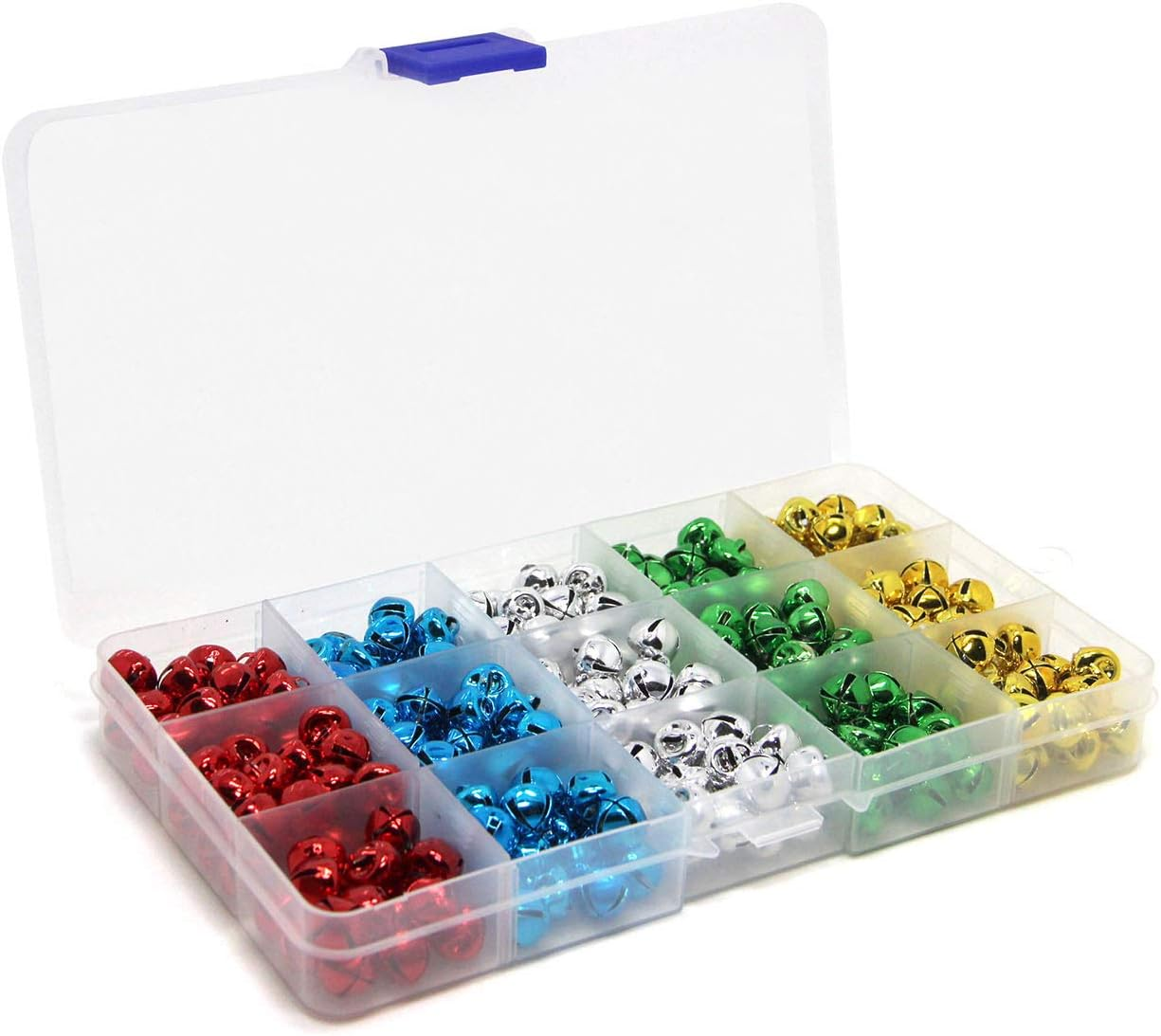 300PCS Jingle Bells with Storage Box, Small Bell Mini Bells, Craft Bells, DIY Bells for Wreath, Christmas, Holiday Home Party & Festival Decorations and Jewelry Making, 10 Mm, 5 Colors