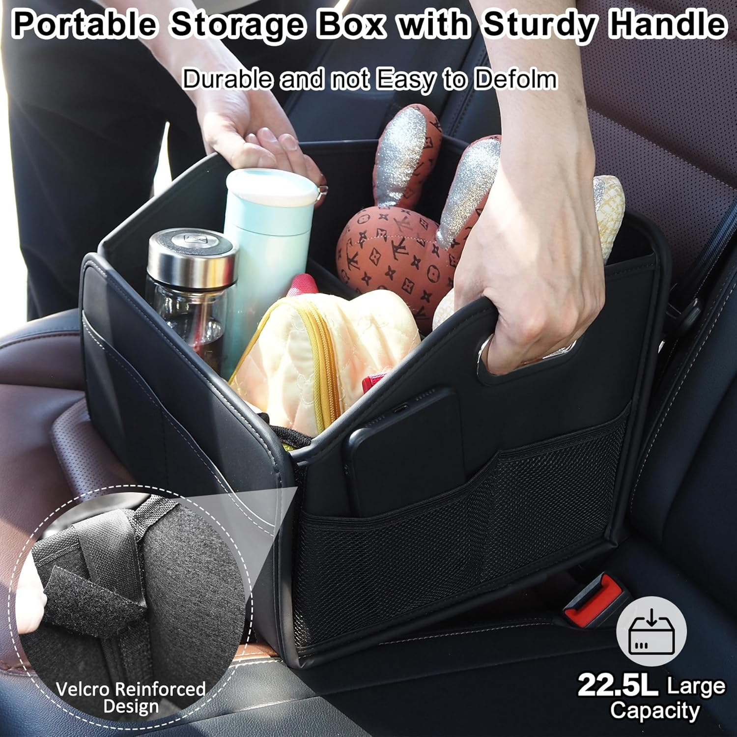 21L Car Seat Organizer for Back & Front Seats, Nappa Leather Car Trunk Storage Box with 8 Compartments 2 Carry Handles, Collapsible Multipurpose Automotive Cargo Organizer for Cars, SUV, Trucks image number 2