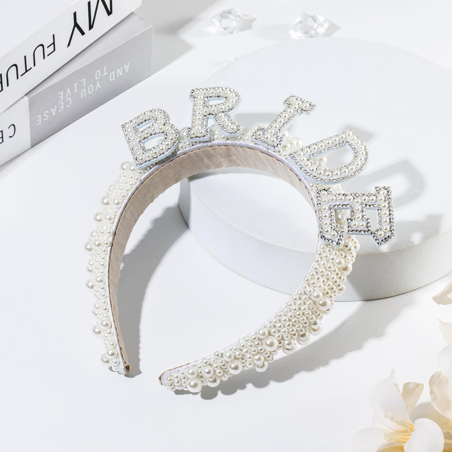 Pearl Bride Headband - Bachelorette Party Decorations, Bride Wide Pearl Headband image number 3