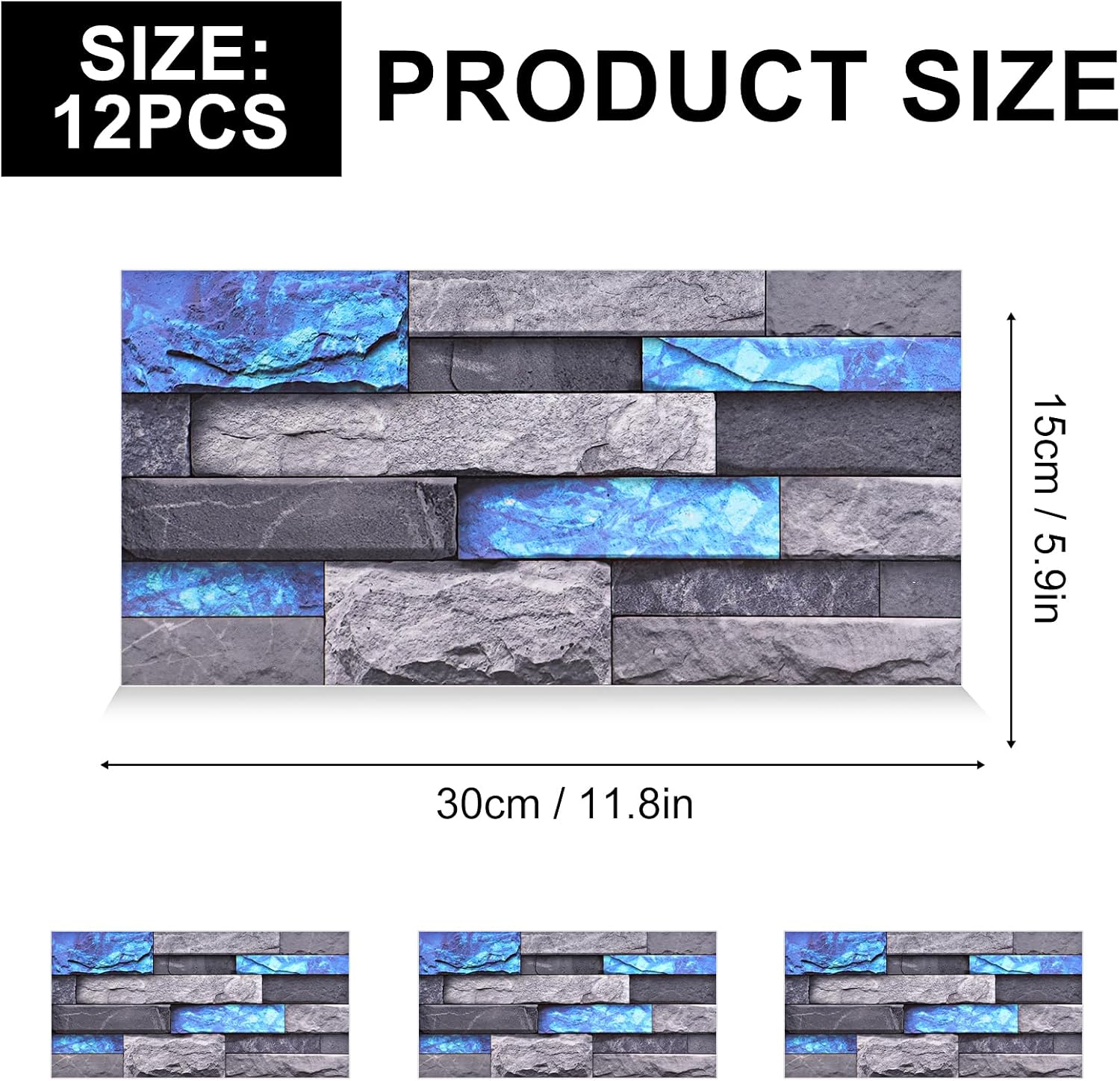 Ztowoto 12 PCS Tile Stickers Self Adhesive,Waterproof Peel and Stick Wall Tiles 30X15 Cm，Non-Slip 3D Stick on Tiles，Self Adhesive Wall Tiles for Bathroom Kitchen Living Room Bedroom (12, Blue-Gray) image number 3
