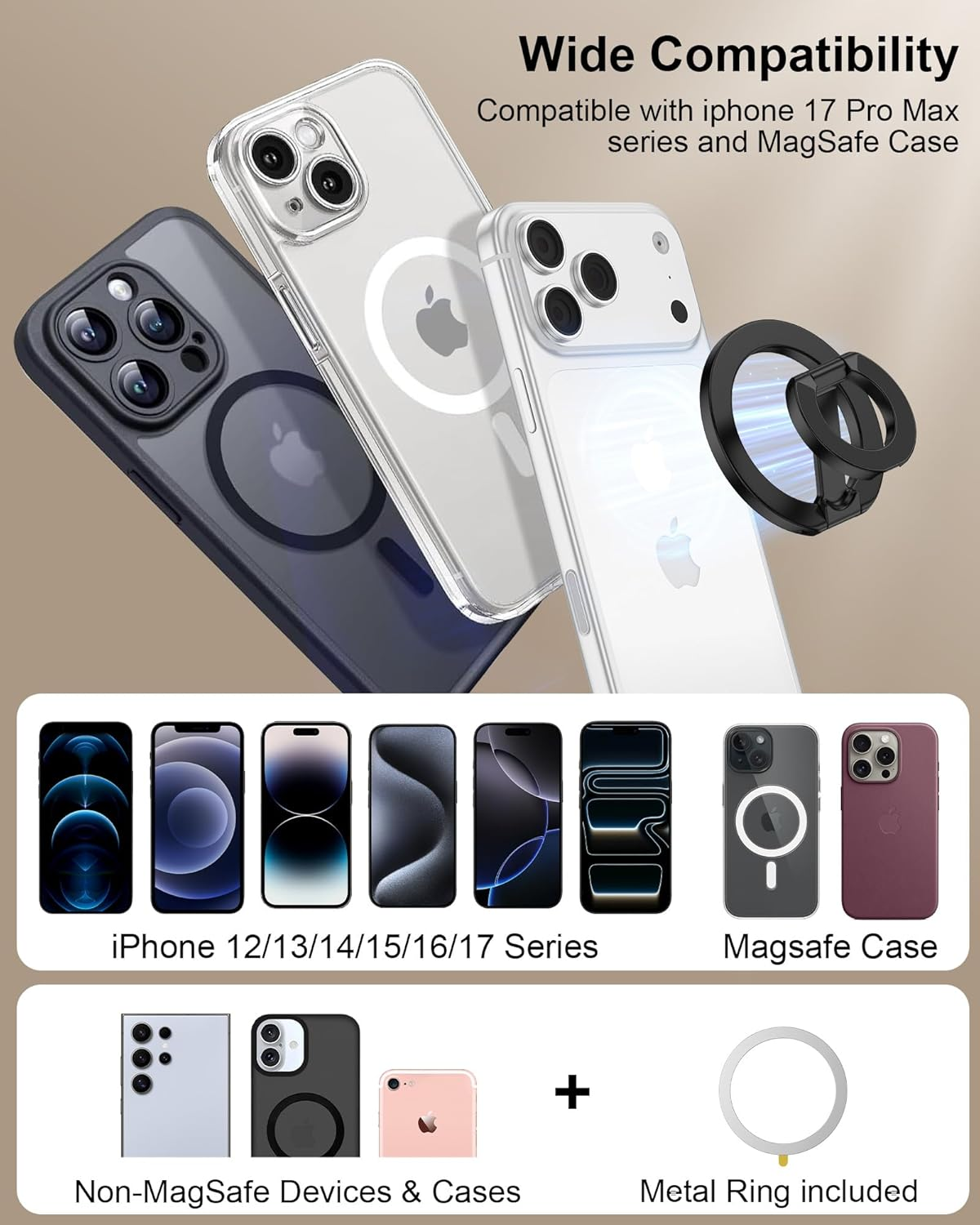 Magsafe Phone Grip Holder Dual-Sided Magnetic Finger Ring Adjustable Kickstand Loop for Iphone 17/16 Pro Max/15 Plus/14 Pro/13 Mini/12, Samsung, Magnet Phone Stand Grip Compatible with Mag Car Mounts image number 6