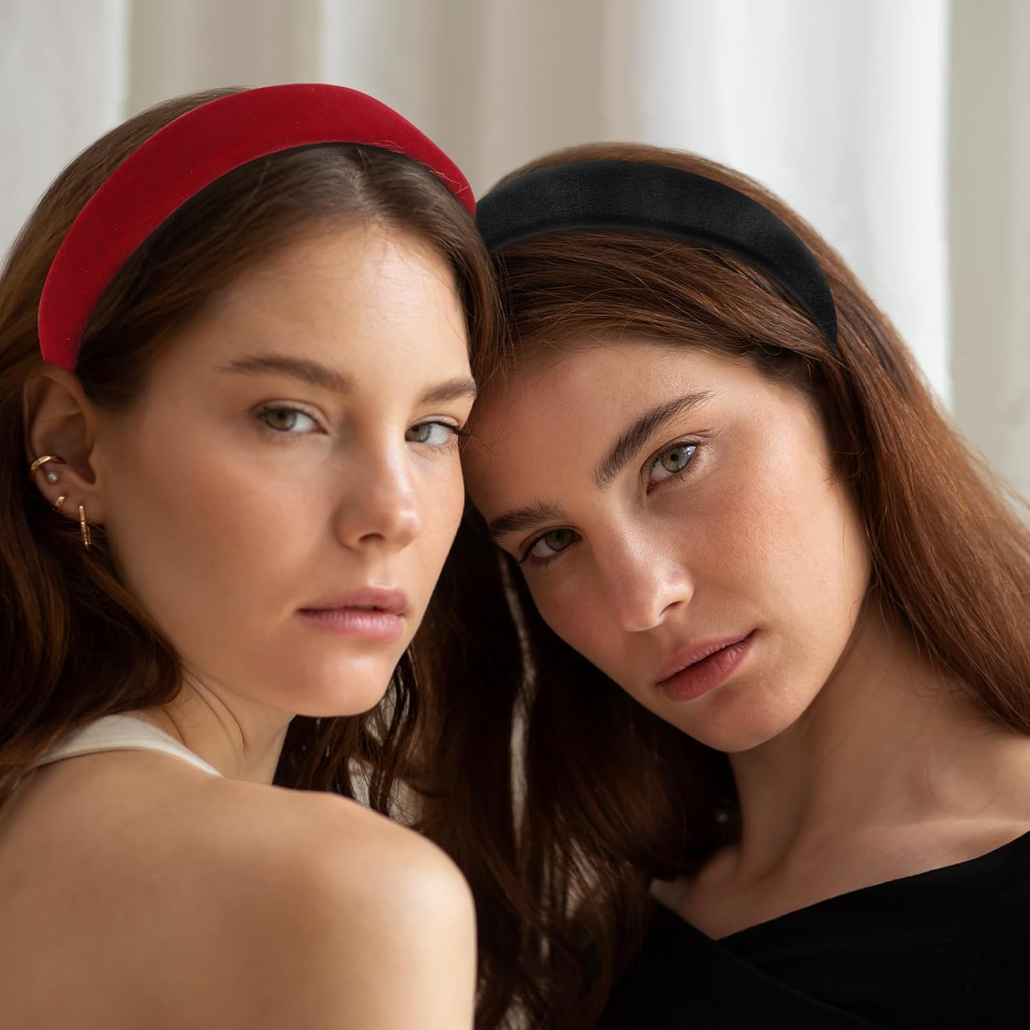 Black Red Velvet Padded Headbands,2Pcs Black Red Wide Thick Velvet Headband,Black Red Wide Velvet Headband Hair Band,Black Red Wide Padded Headbands Velvet Headbands Non-Slip Fashion Velvet Hair Band image number 5