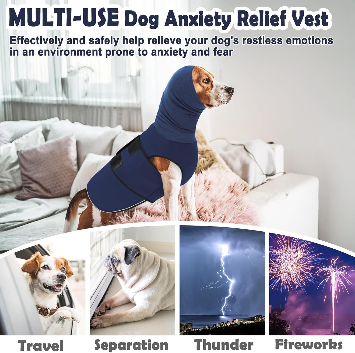 Dog Anxiety Vest Hoodie - Dog Coat for Thunder, Fireworks, Vet Visits and Separation - Warm Dog Coat Reflective Dog Vest, Anti-Anxiety Vest for Dogs with High Collar (XXXL) image number 5