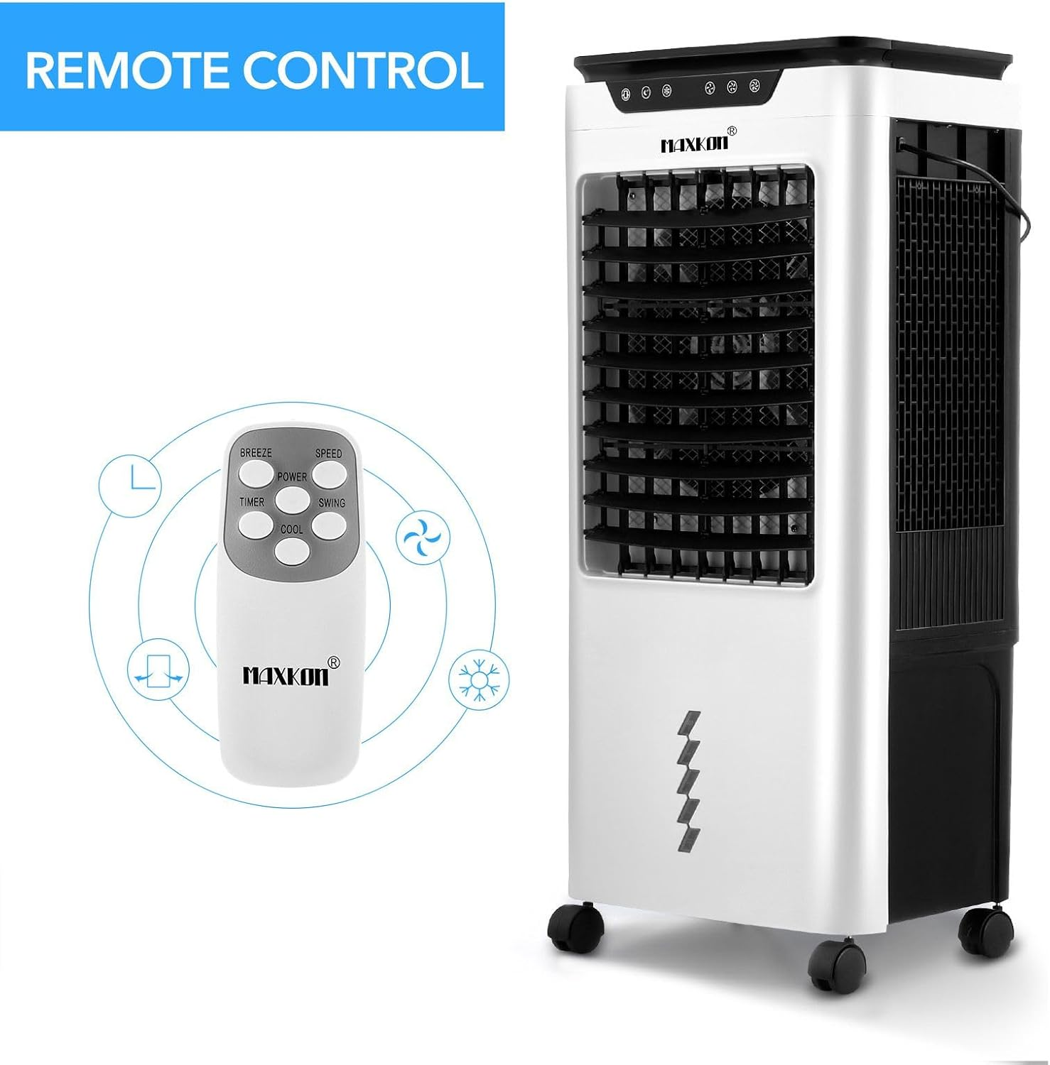 Maxkon 3 in 1 Evaporative Air Cooler Portable Cooling Fan Purifier Humidifier 36L Swamp Home Commercial Industrial Ionizer Conditioner