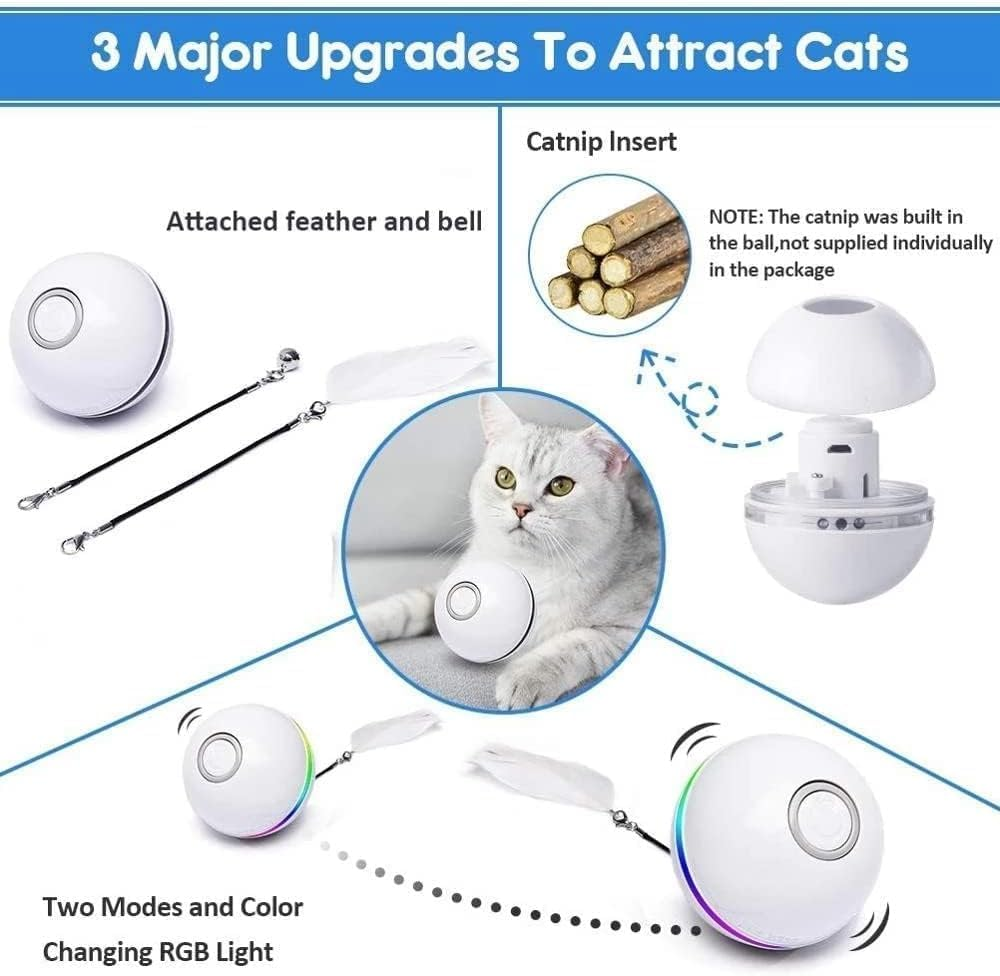 XIULIUU Interactive Cat Toys for Indoor Cats, Automatic Kitten Toys for Bored Indoor Adult Cats, Material Health, LED Light, USB Charging (White) image number 1