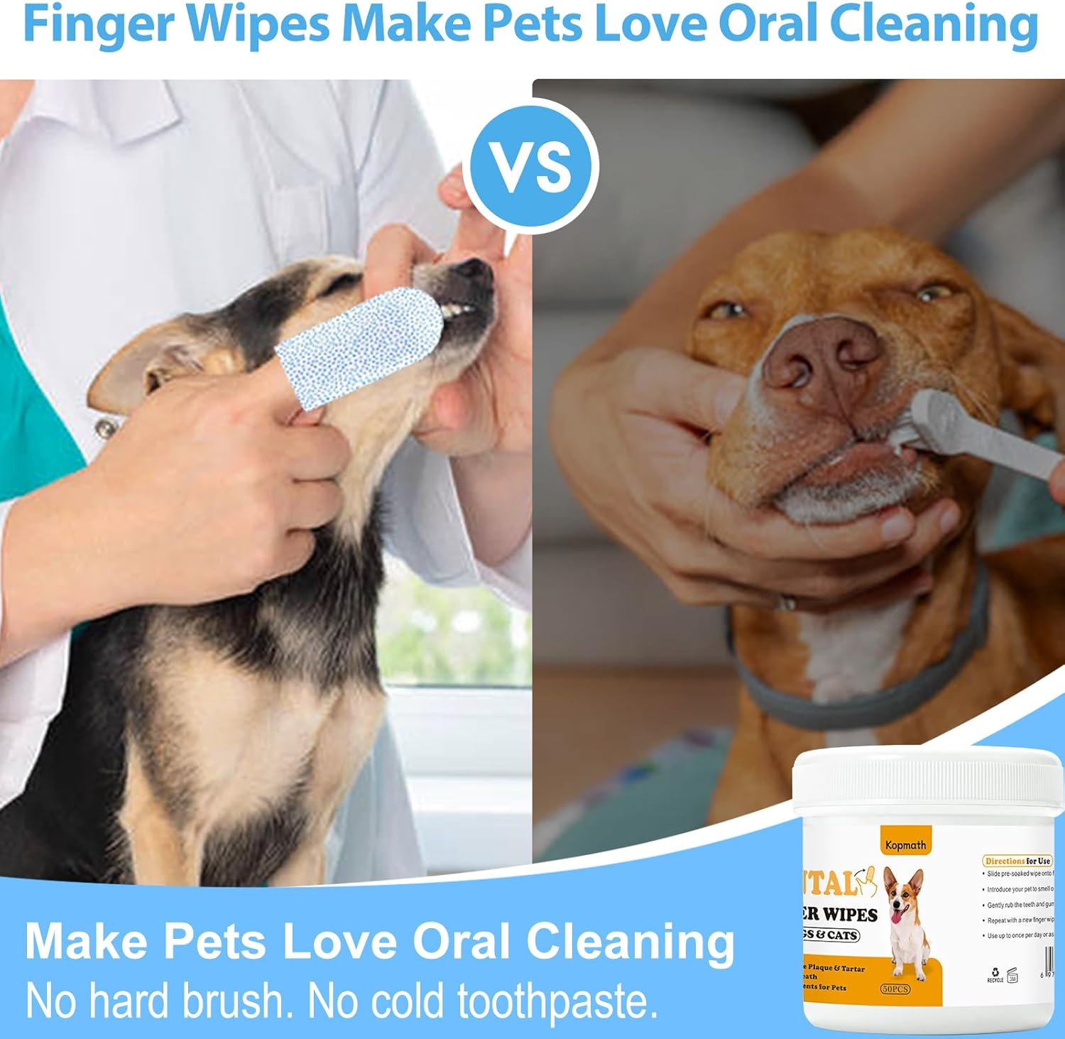 [Upgraded] Kopmath Dog Teeth Cleaning Finger Wipes, Tartar & Plaque Remover with Brushing Beads, More Friction, Dog Breath Freshener, Natural Dog Dental Wipes for Cat, Disposable Dog Teeth Wipes image number 2