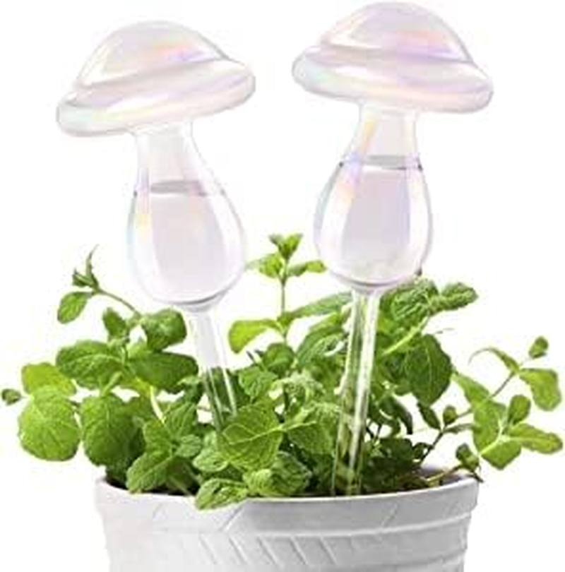 E-Feilai Hight-Class Texture Mushroom Plant Waterer for Gift, Automatic Irrigation Device for Vacations,Glass Watering Globe,Plant Self-Watering Spikes Stakes for Indoor Outdoor Plants (2, Colorful) - 4, Clear image number 5