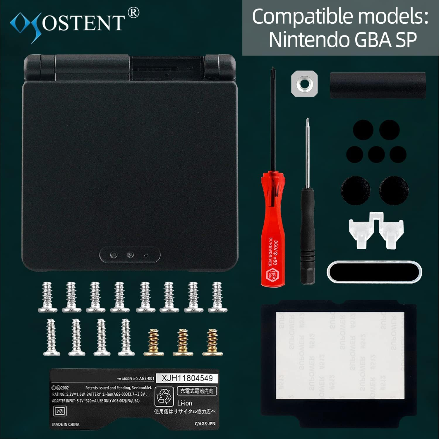 OSTENT Full Housing Shell Case Cover Replacement Compatible for Nintendo GBA SP Gameboy Advance SP - Color Black