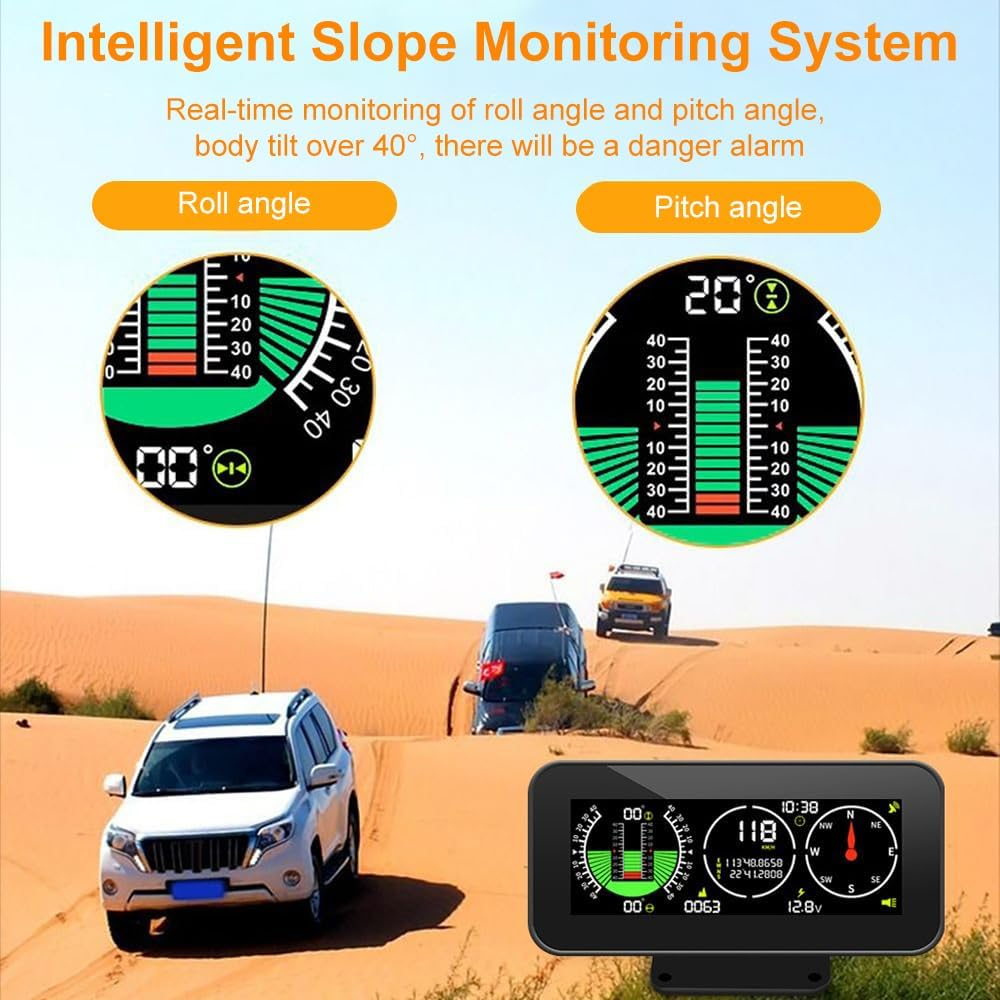 OBEST Car Head up Display,Gps Speedometer,Inclinometer for Off-Road Driving,Color High-Definition LCD Screen,Compass,Speeding Alarm,Fatigue Driving Alarm Suitable for All Car Models image number 2