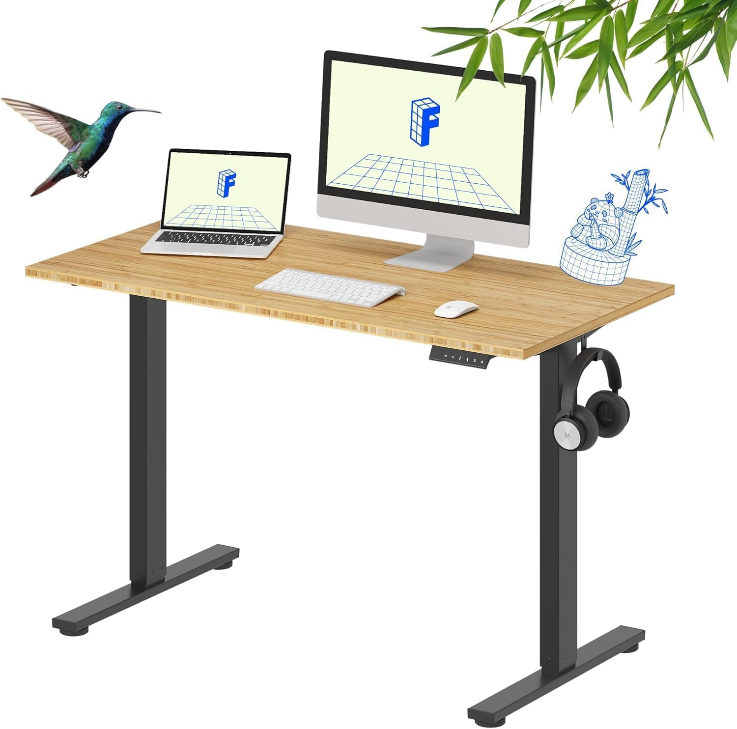 FLEXISPOT Electric Standing Desk 120&times;60Cm Height Adjustable Desk Sit Stand Desk Home Office Desks Whole-Piece Desk Board Black Frame + 120Cm Black Table Top