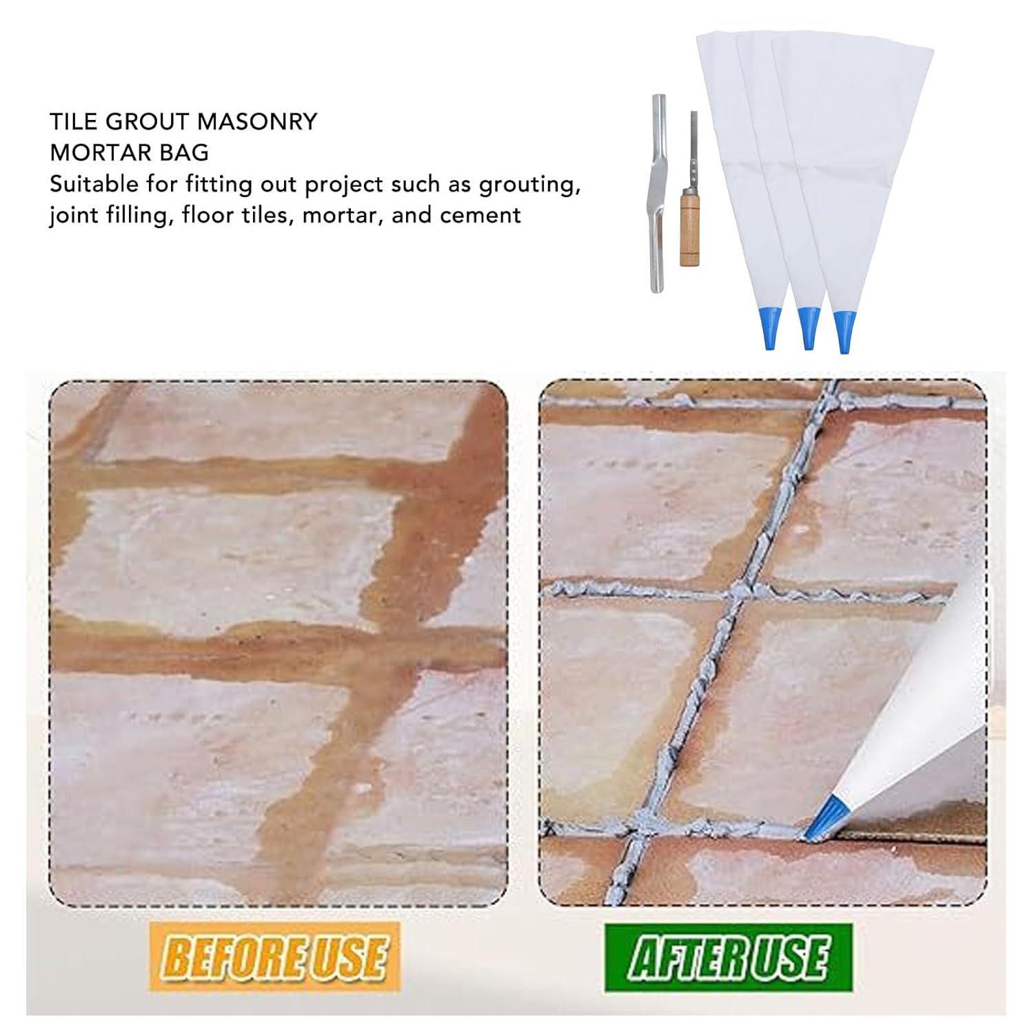 Heavy Duty PVC Mortar Bags Set with Brick Jointer Tuck Pointer for Tile Grout Masonry Mortar Reusable Easy to Cement Sealer Bag for Piping image number 5