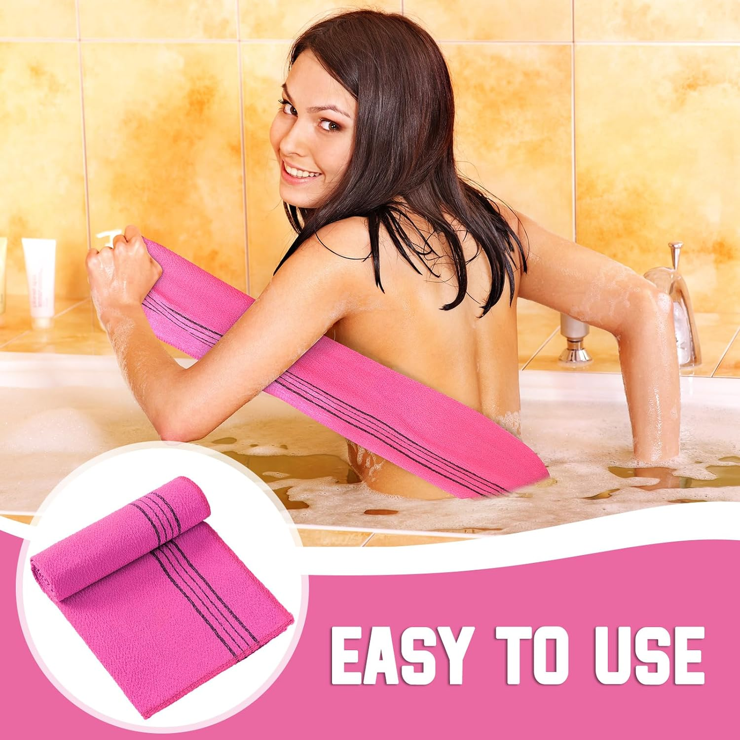 Tatuo 4 Pieces Korean Exfoliating Washcloth Body Back Scrubber Japanese Italy Exfoliating Cloth 35.5 Inch Long Bath Towel Washcloth Dead Skin Remover for Men Women(Multicolored) image number 3