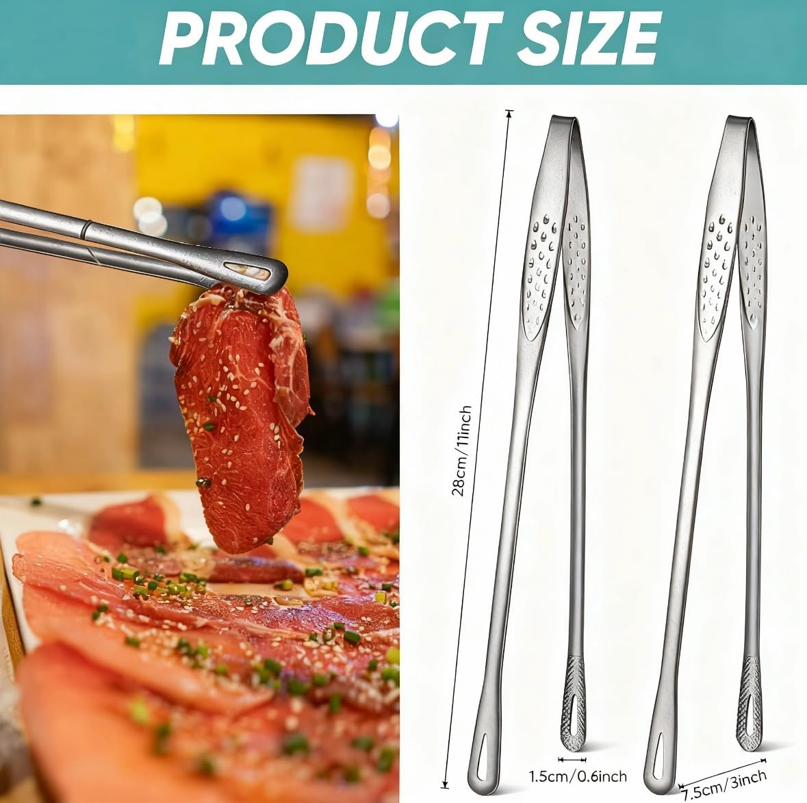 6 Pcs Grill Tongs， 11 Inches Stainless Steel Korean BBQ Grill Tongs Japanese Barbecue Tongs for Cooking Portable Kitchenware Home Outdoor Steak Salad Food (6)