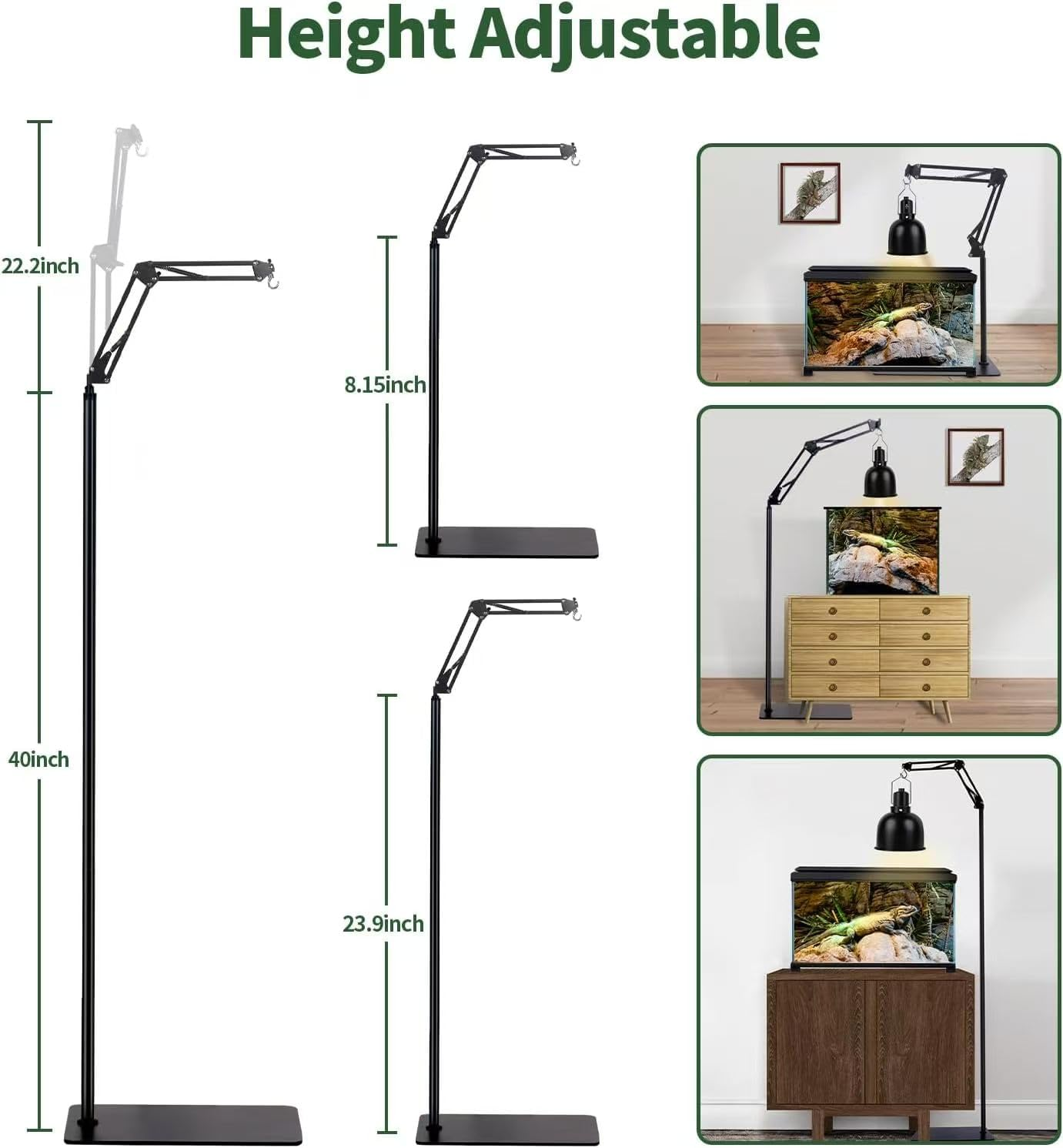 Terrarium Stand Reptile Tank Stand with 360&deg; Adjustable Swing Arm, Heat Lamp Holder for Bearded Dragon Turtles Snake and Chicks image number 5