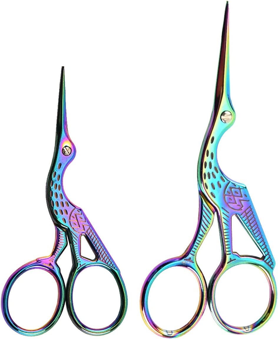 2PCS Vintage Stork Shape Sewing Scissors Stainless Steel Tailor Scissors Sharp Sewing Shears for Embroidery, Sewing, Craft, Art Work & Everyday Use (Colorful)