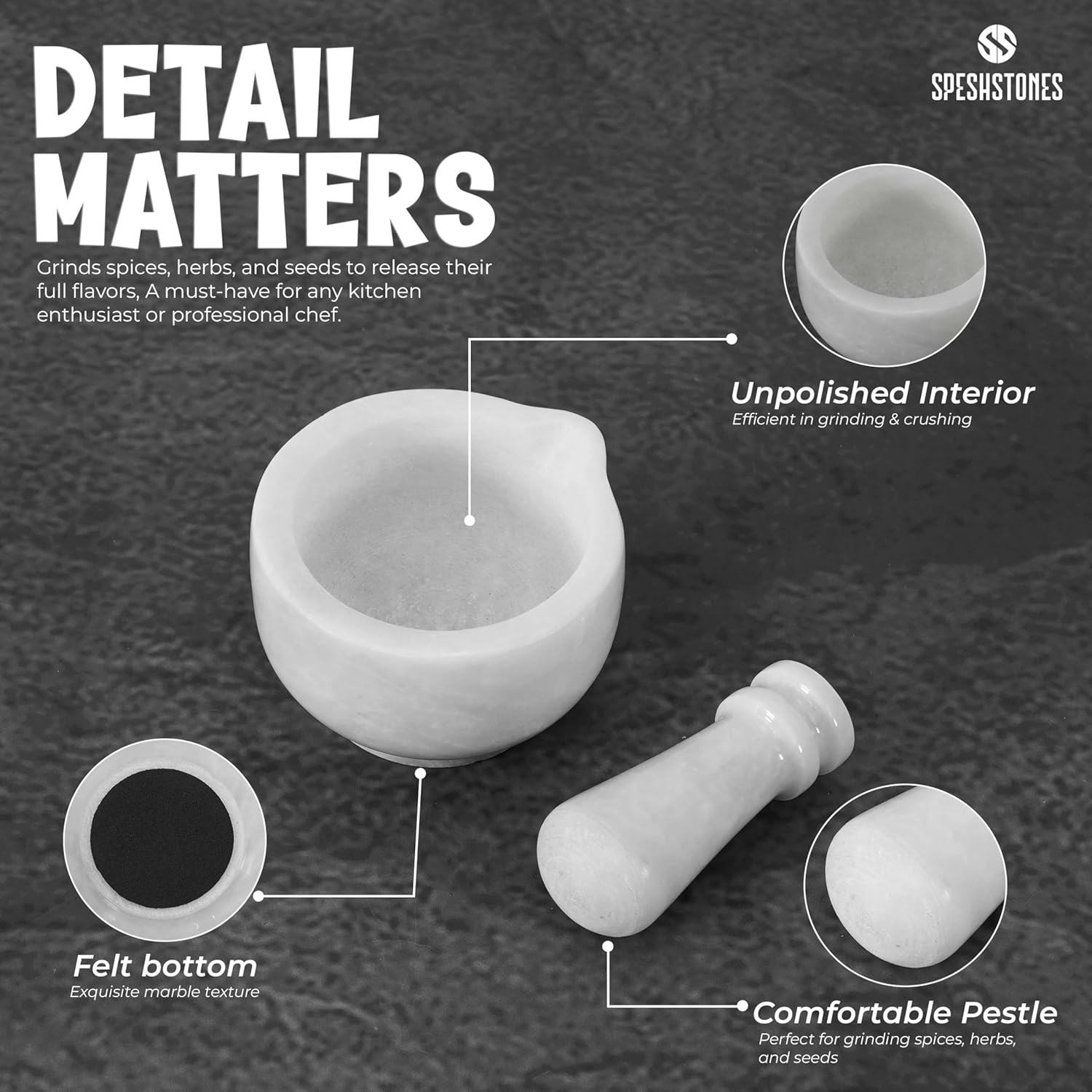 Marble Mortar and Pestle 2'' Inches White Handmade Mortar and Pestle Set for Kitchen Accessories - Mortar and Pestle for Spice Grinder Manual, Pestle and Mortar Bowl, Mini Crusher Bowl image number 5