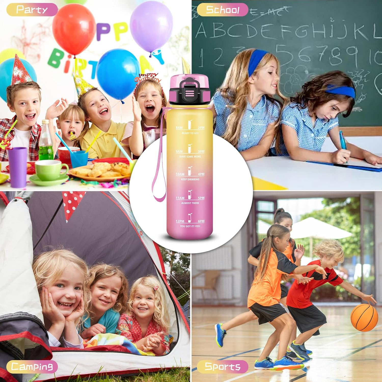 Water Bottle, 500 Ml Children'S Water Bottle, Easy to Clean, Water Bottle with Time, Water Bottle with Time Marking, Leak-Proof, Adult Drinking Bottle for School, Camping, Outdoor image number 3