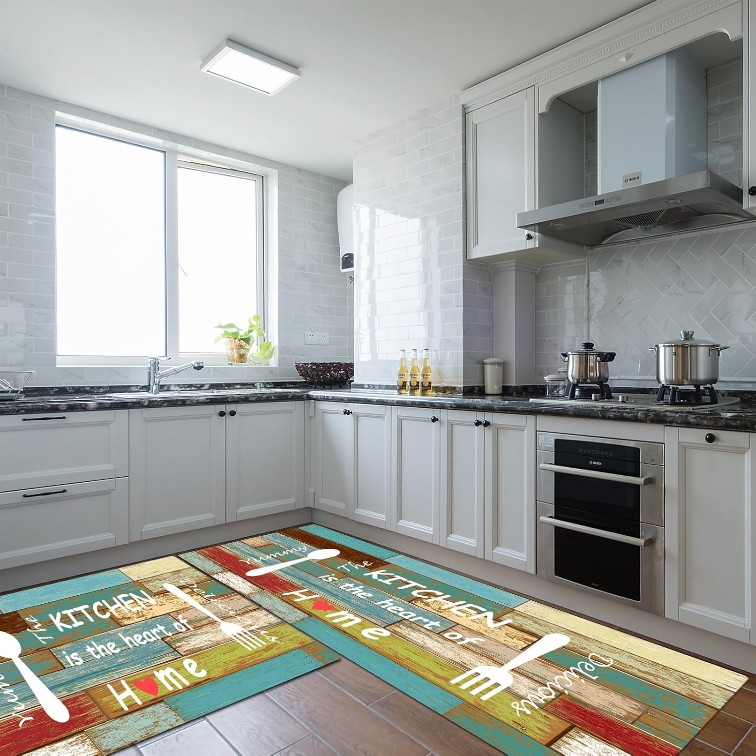 Kitchen Rugs and Mats, This Kitchen Is Seasoned with Love Kitchen Mats Set of 2, Kitchen Rug Set Non-Skid Washable, 50Cm X 80Cm + 50Cm X 120Cm (Multicolor, 50Cm X 80Cm + 50Cm X 120Cm) - Multicolor image number 3