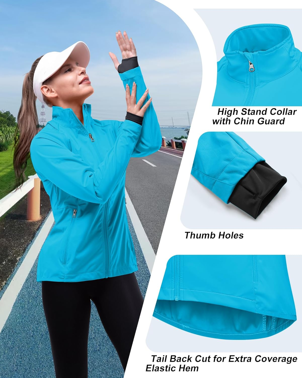 33,000Ft Women'S Waterproof Cycling Jacket High Visibility Reflective Jacket Lightweight Running Vest Breathable Rain Jacket with Removable Sleeves Ladies Bike Coat