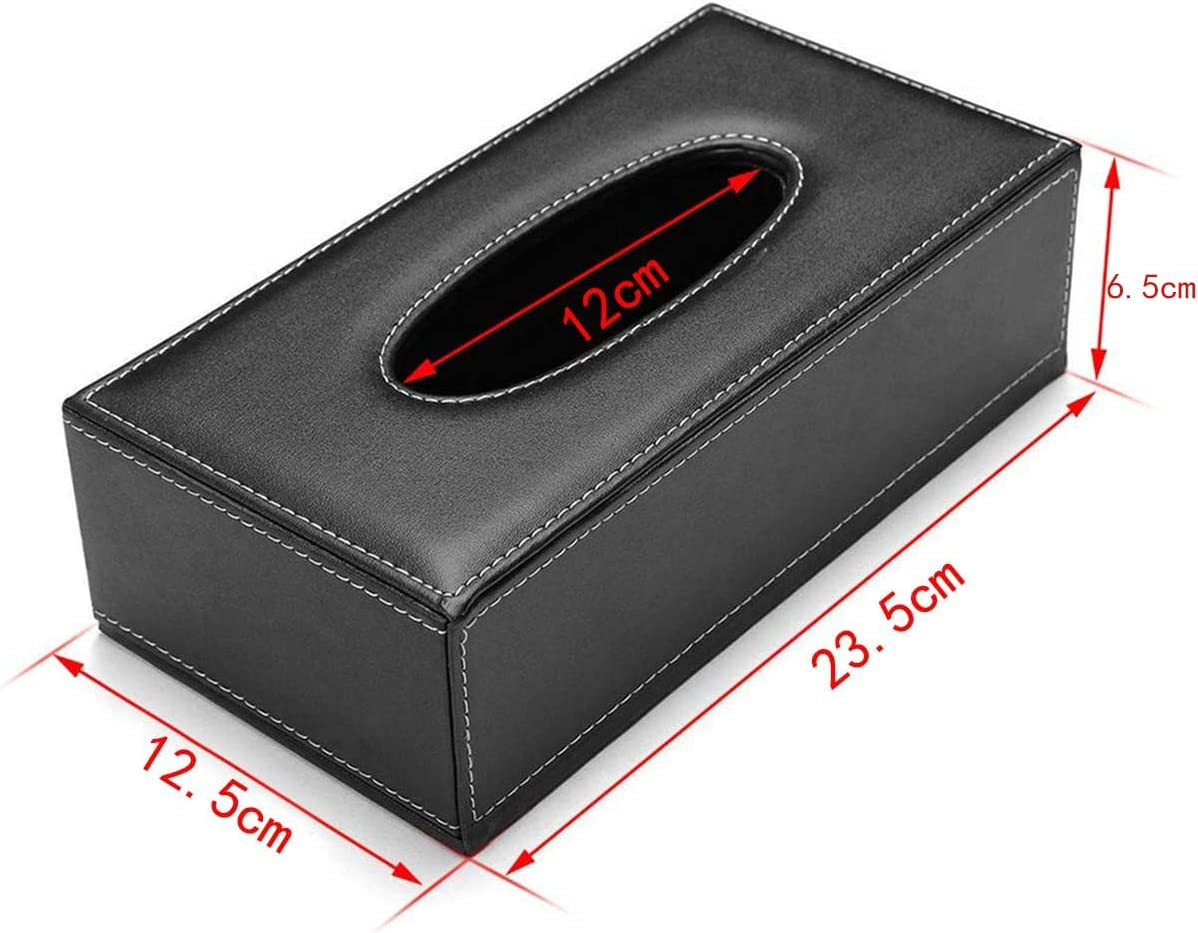 Uandhome Leather Tissue Box, Black Rectangle Tissue Paper Holder Box Cover Napkin Organizer Holder Home Kitchen Storage Room Office Car Decoration image number 1
