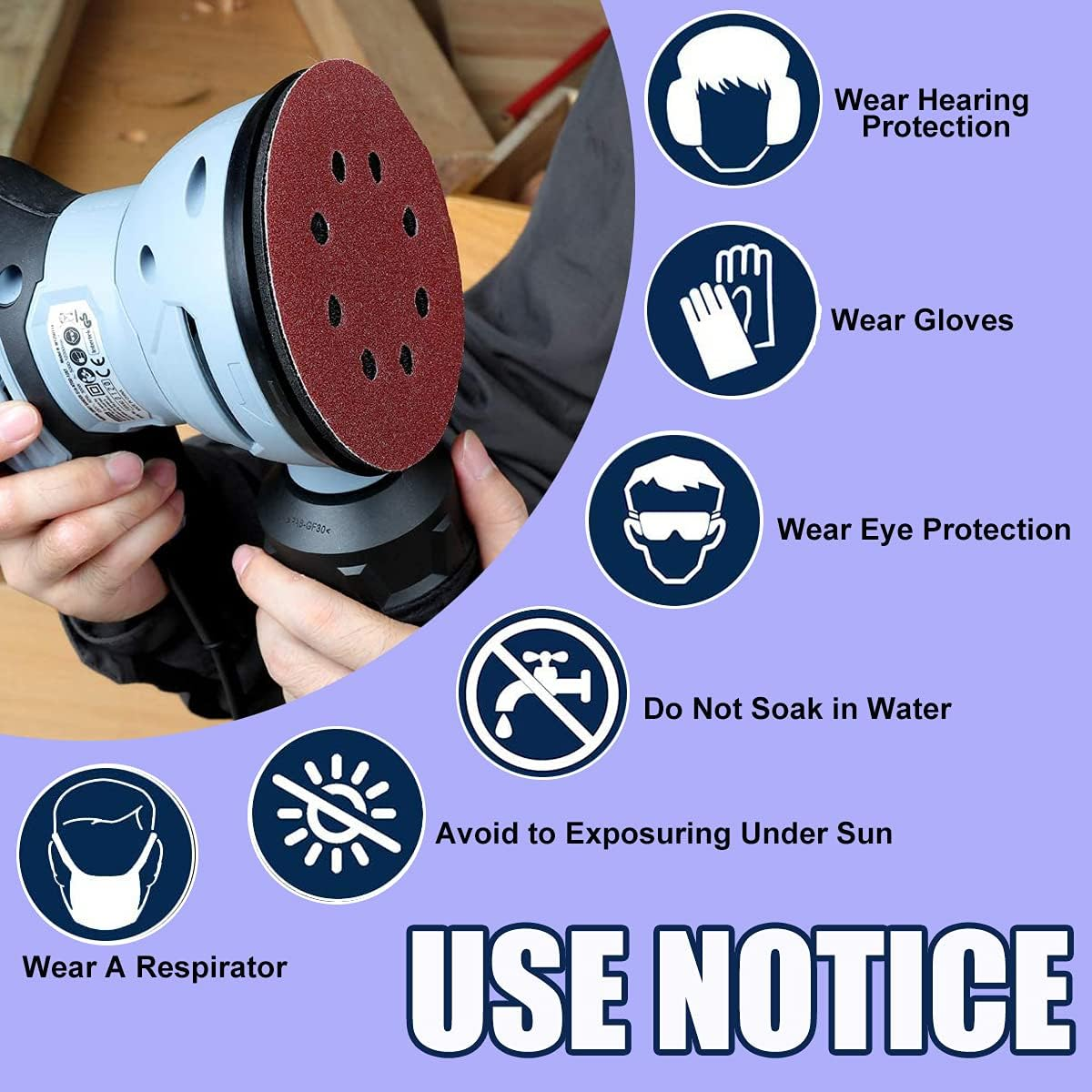 150Pcs Sandpaper Set, 5 Inch 8 Holes Sanding Discs 10 Different Grades Including 60 80 100 120 150 180 240 320 400 600 Grits for Random Orbital Sander image number 6