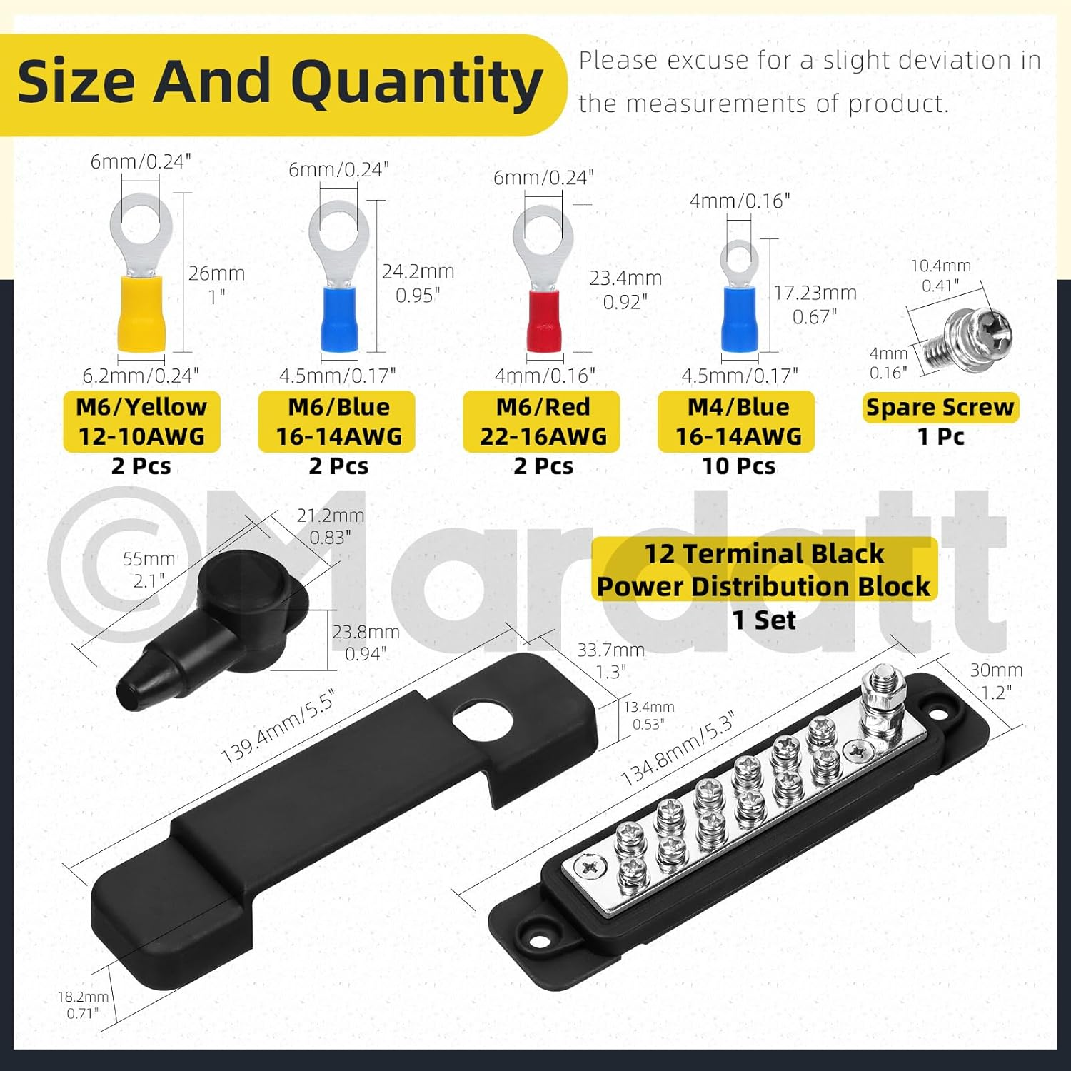 12V Terminal Distribution Block with Ring Terminals Power Distribution Terminal Block, Terminal Parts Battery Busbar for Boat Automotive Car(Black) image number 1